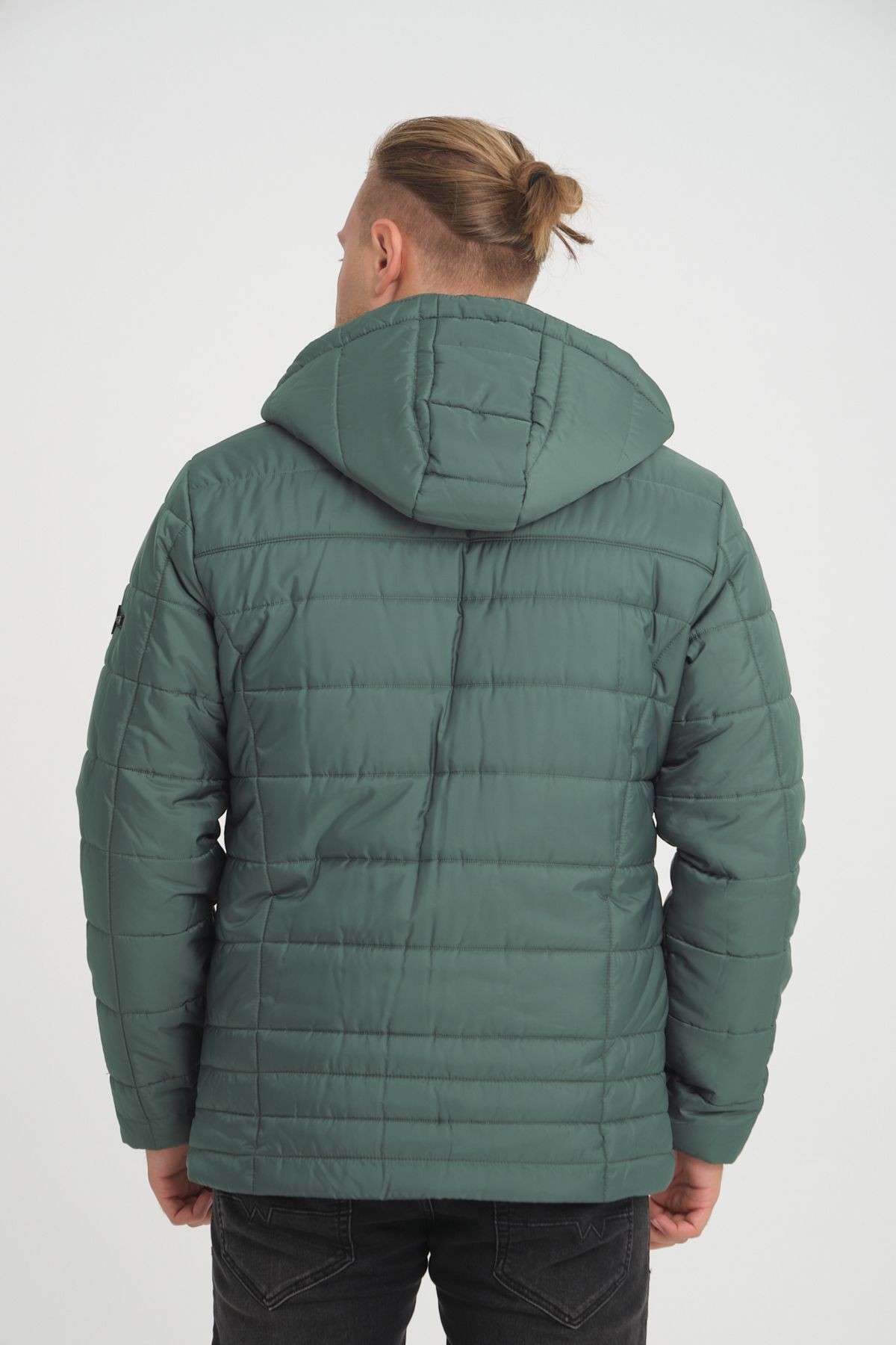 Erkek Kapüşonlu İçi Polarlı %100 Polyester Şişme Mont - yeşil