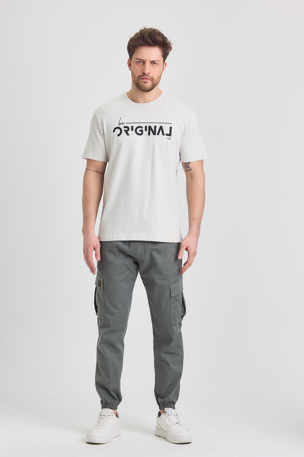Erkek Rahat Kesim Kargo Cepli Beli Lastikli Jogger Pantolon - duman