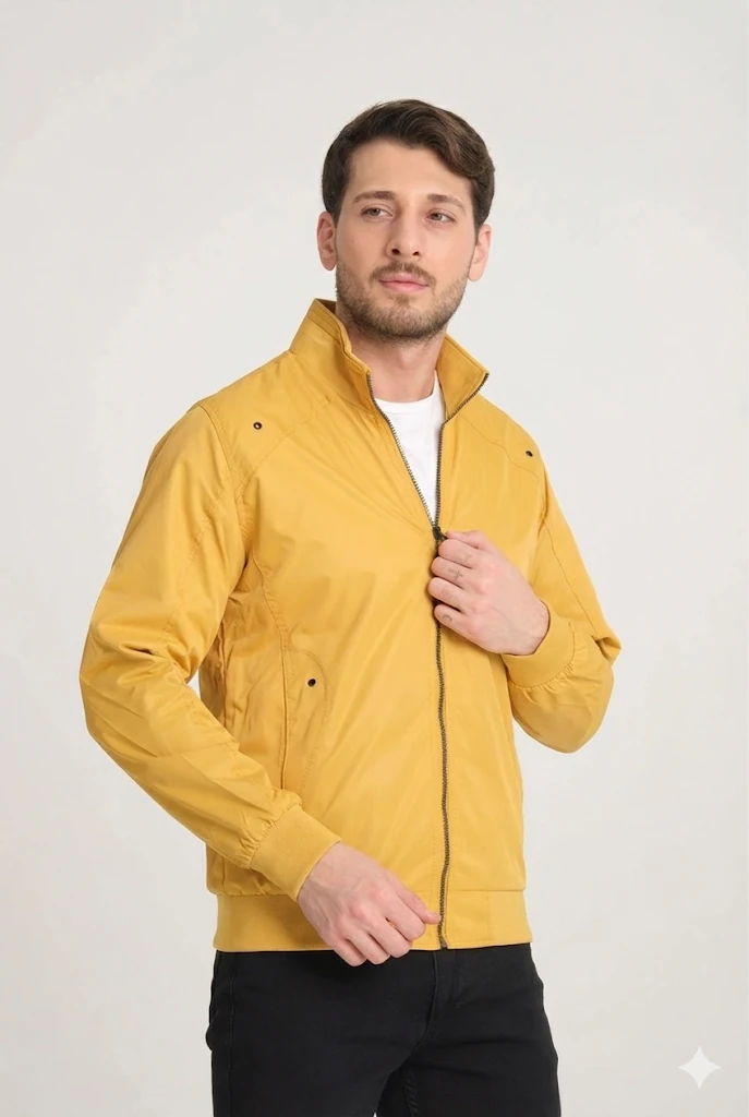 Erkek Dik Yaka Baharlık Rüzgarlık  - çizgisiz sarı
