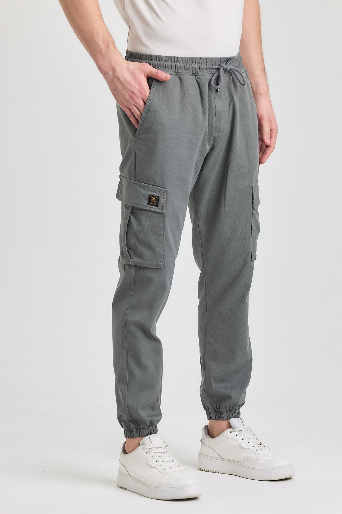 Erkek Rahat Kesim Kargo Cepli Beli Lastikli Jogger Pantolon - duman