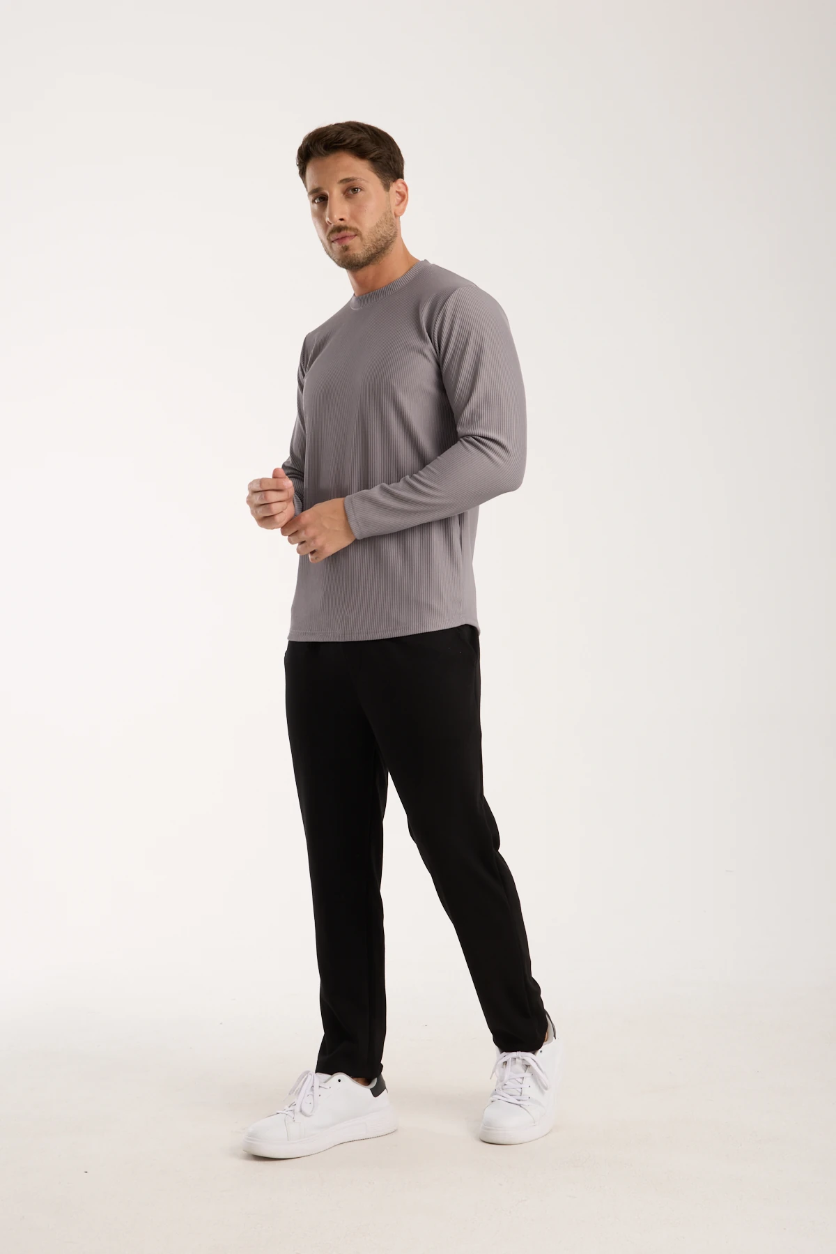 Erkek Bisiklet Yaka Sweatshirt - antrasit