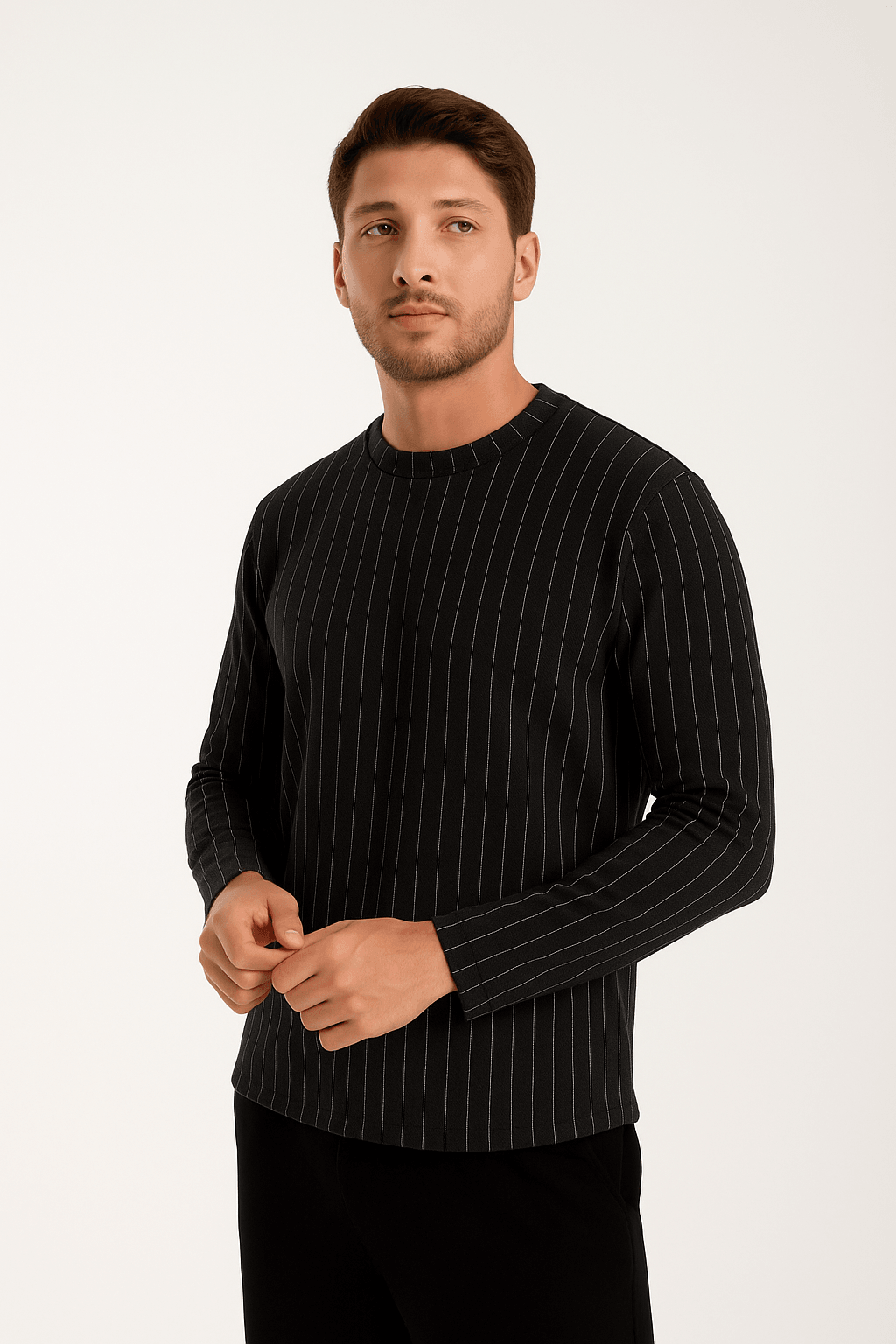 Erkek Bisiklet Yaka Çizgili Sweatshirt