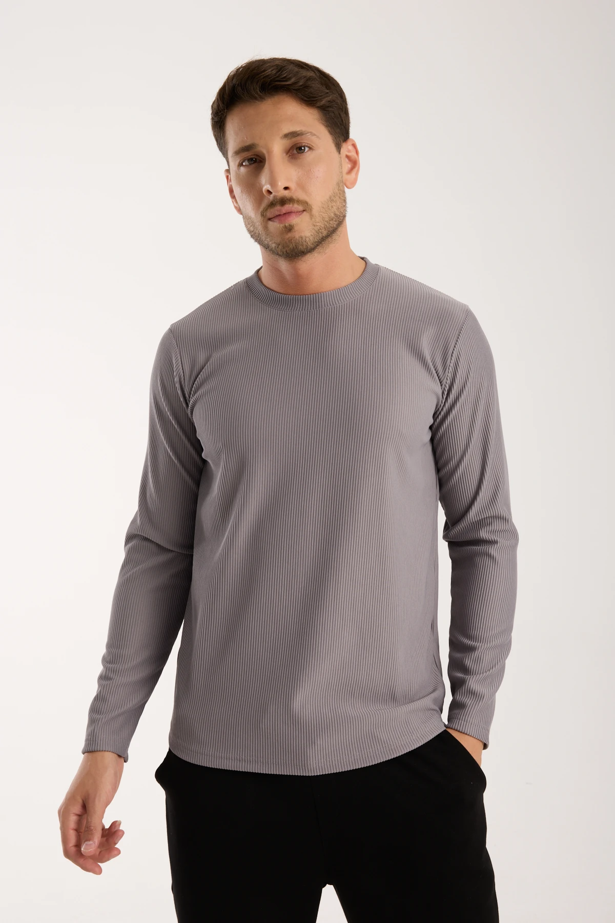 Erkek Bisiklet Yaka Sweatshirt - antrasit