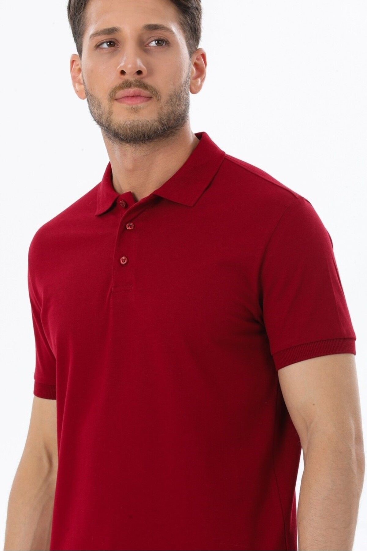 Erkek Polo Yaka Regular Fit  %100 Pamuk Pike Kumaş Polo Yaka T-shirt - bordo