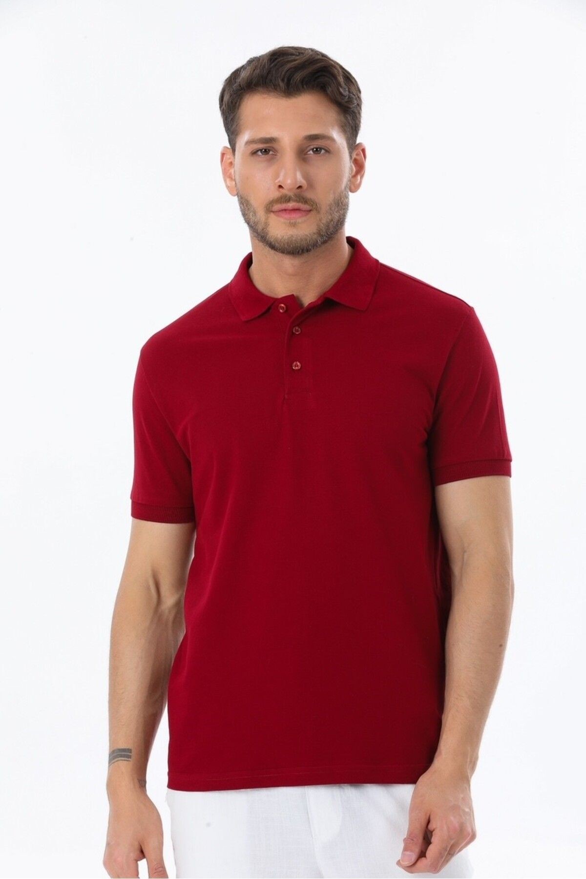 Erkek Polo Yaka Regular Fit  %100 Pamuk Pike Kumaş Polo Yaka T-shirt - bordo