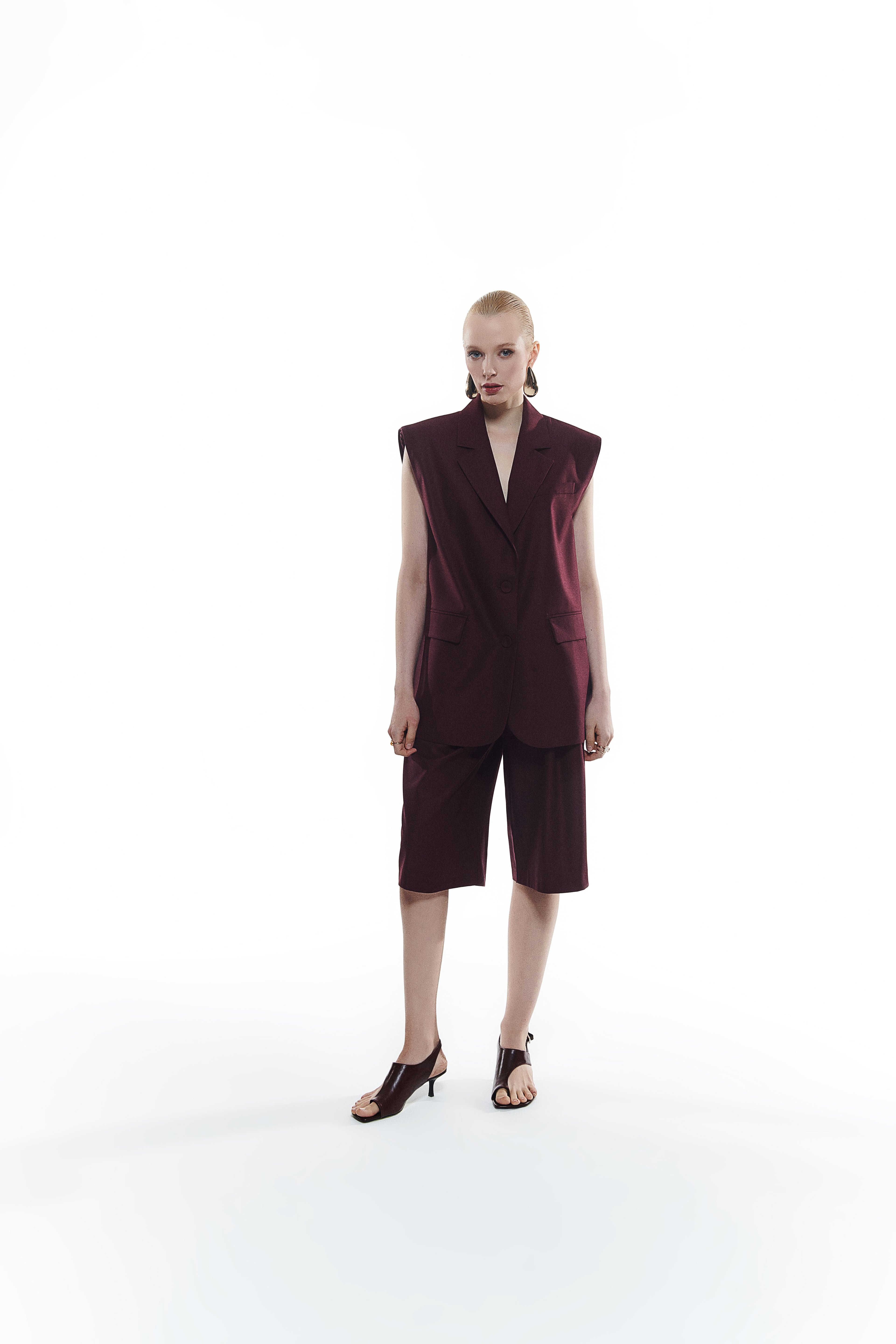 Double Breasted Sleeveless Vest - Coffee
