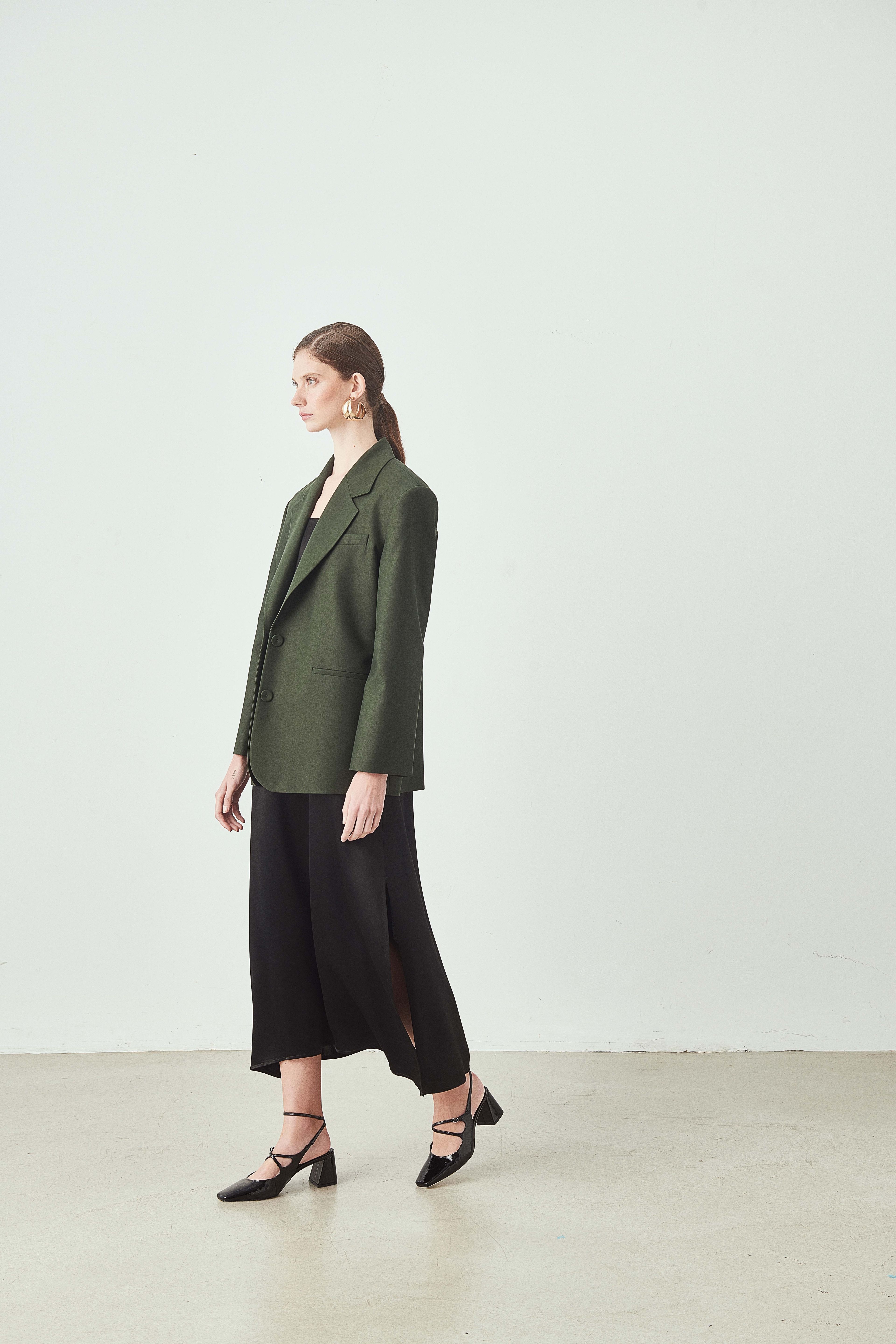 Arka Yırtmaç Detaylı Oversize Ceket - Yeşil