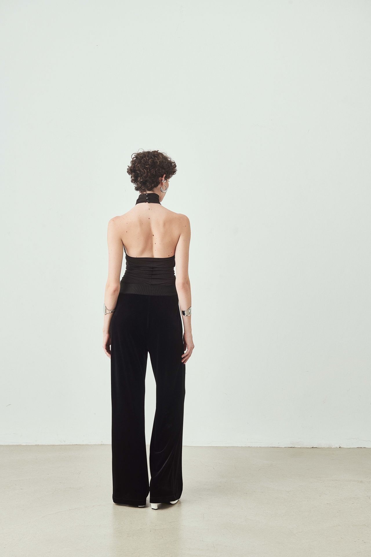 High-Waisted Wide-Leg Velvet Trousers