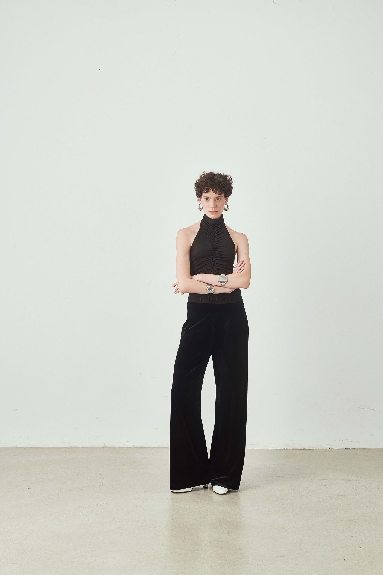 High-Waisted Wide-Leg Velvet Trousers