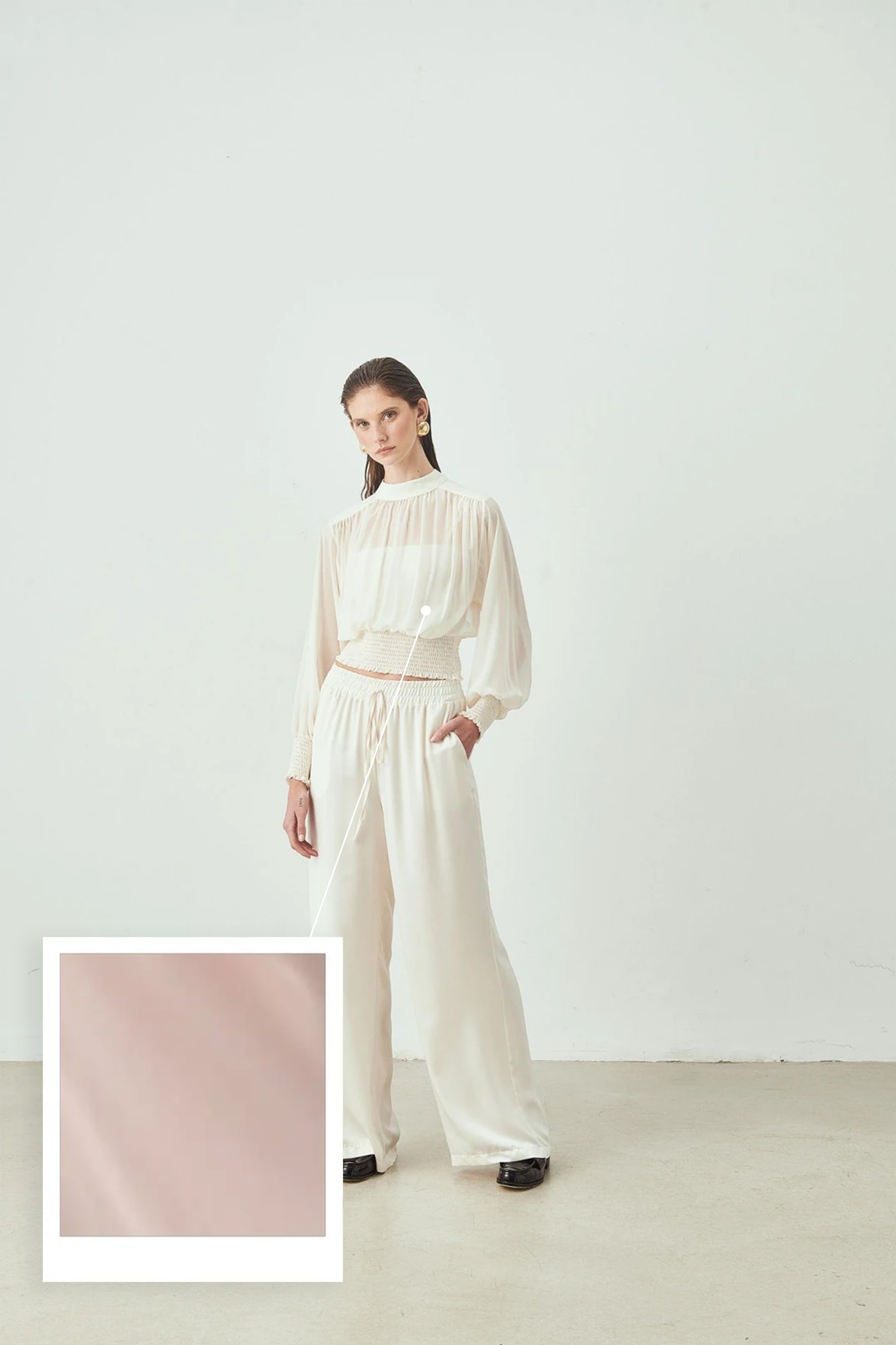 Draped Neck Detail Puff-Sleeve Blouse - Pink