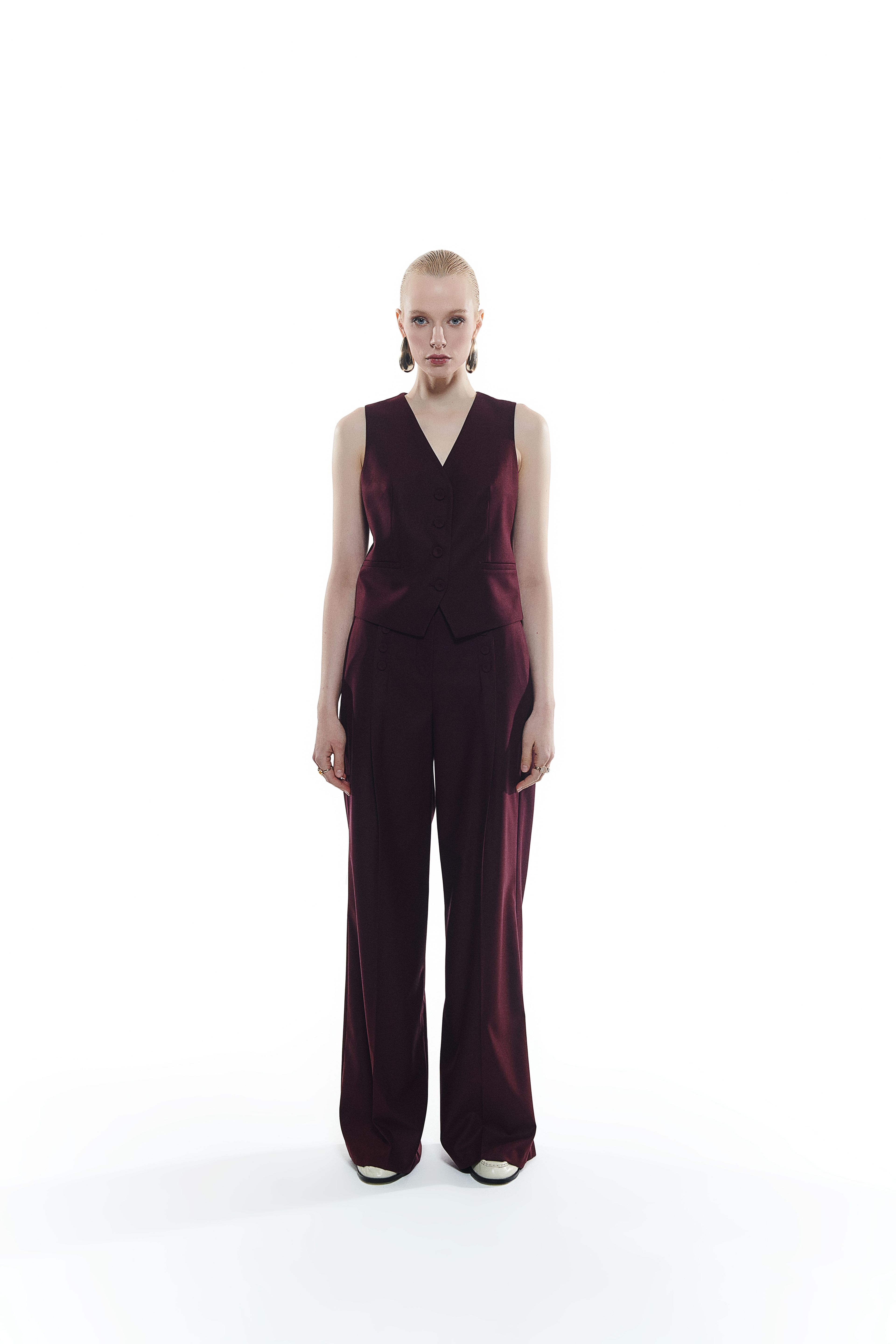 V Neck Buttoned Vest - Plum