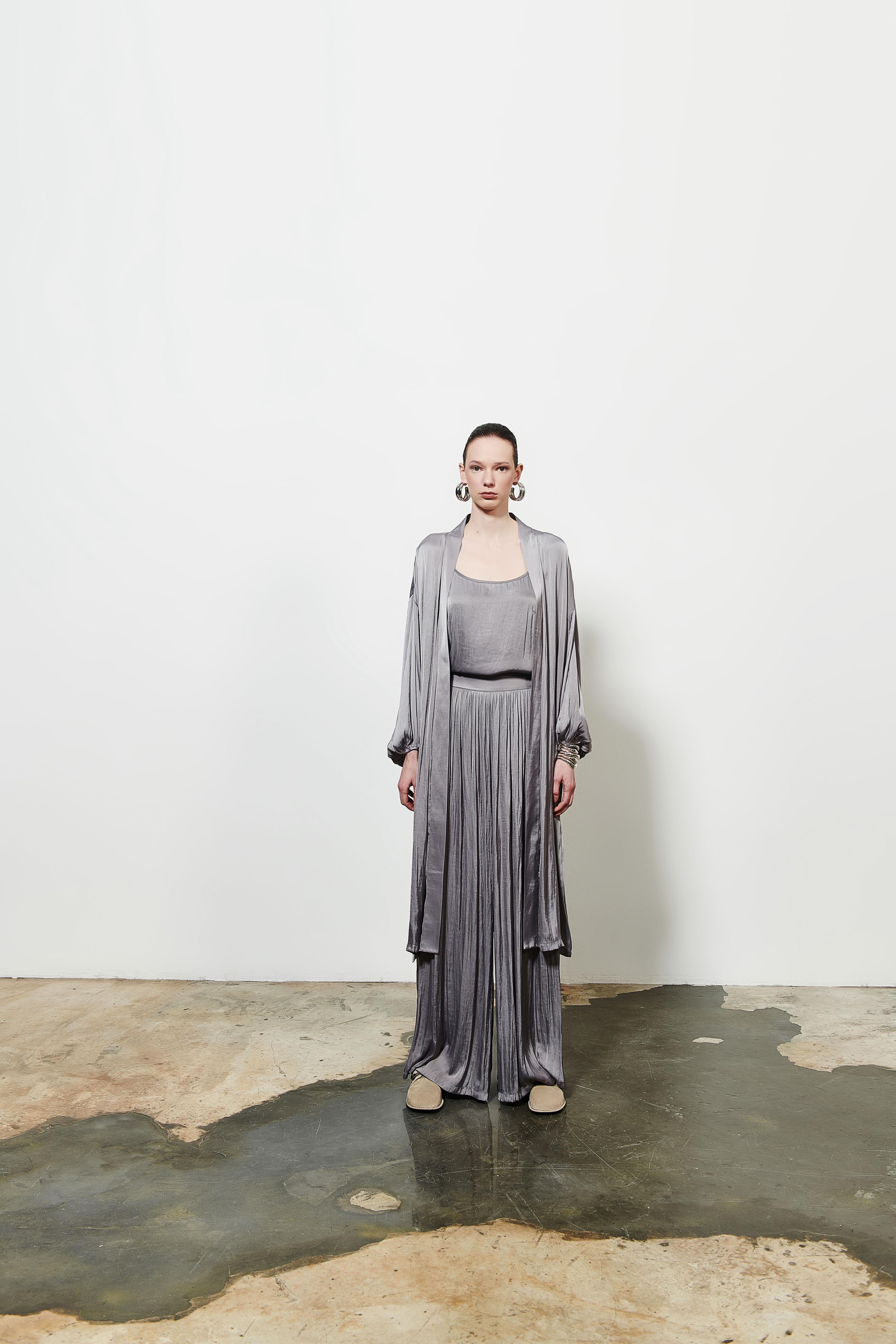 Pantolon Bluz Kimono 3'lü Takım - Gri