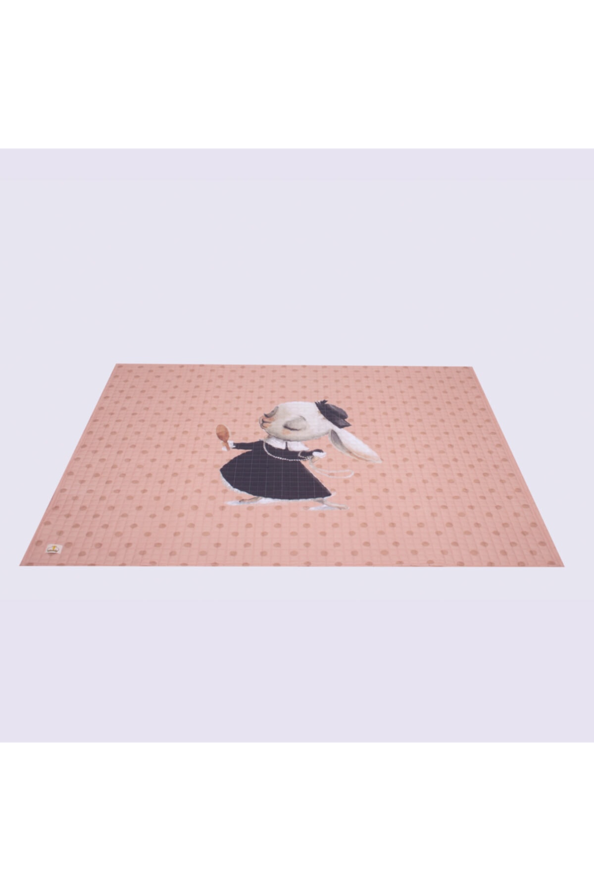 %100 Organik Pamuk Çocuk Oyun Matı - Puantiyeli Tavşan Temalı - Pembe - 120 x 150 cm