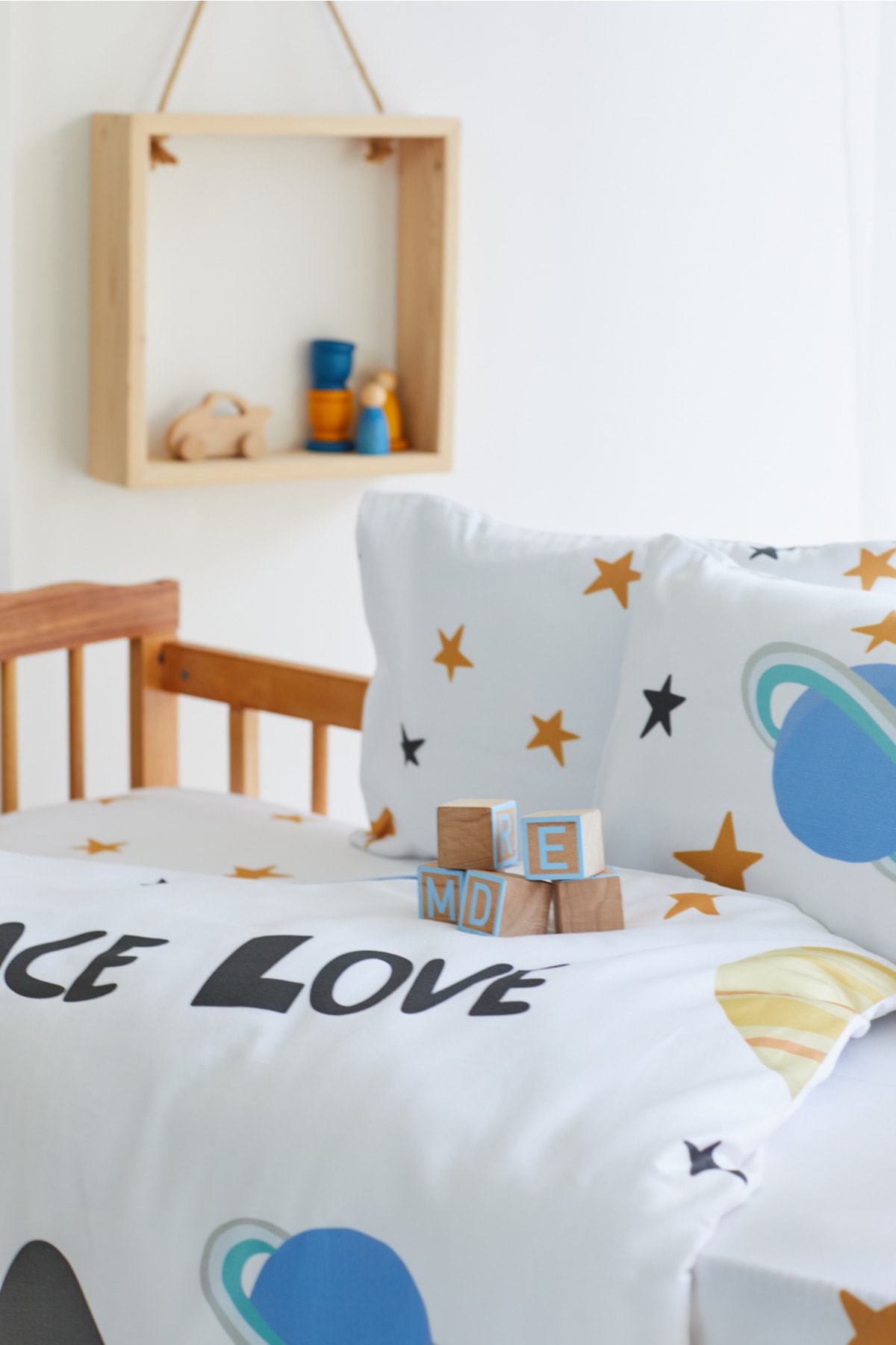 %100 Organik Pamuk Saten Bebek Nevresim Takımı - Roket Ve Uzay Temalı