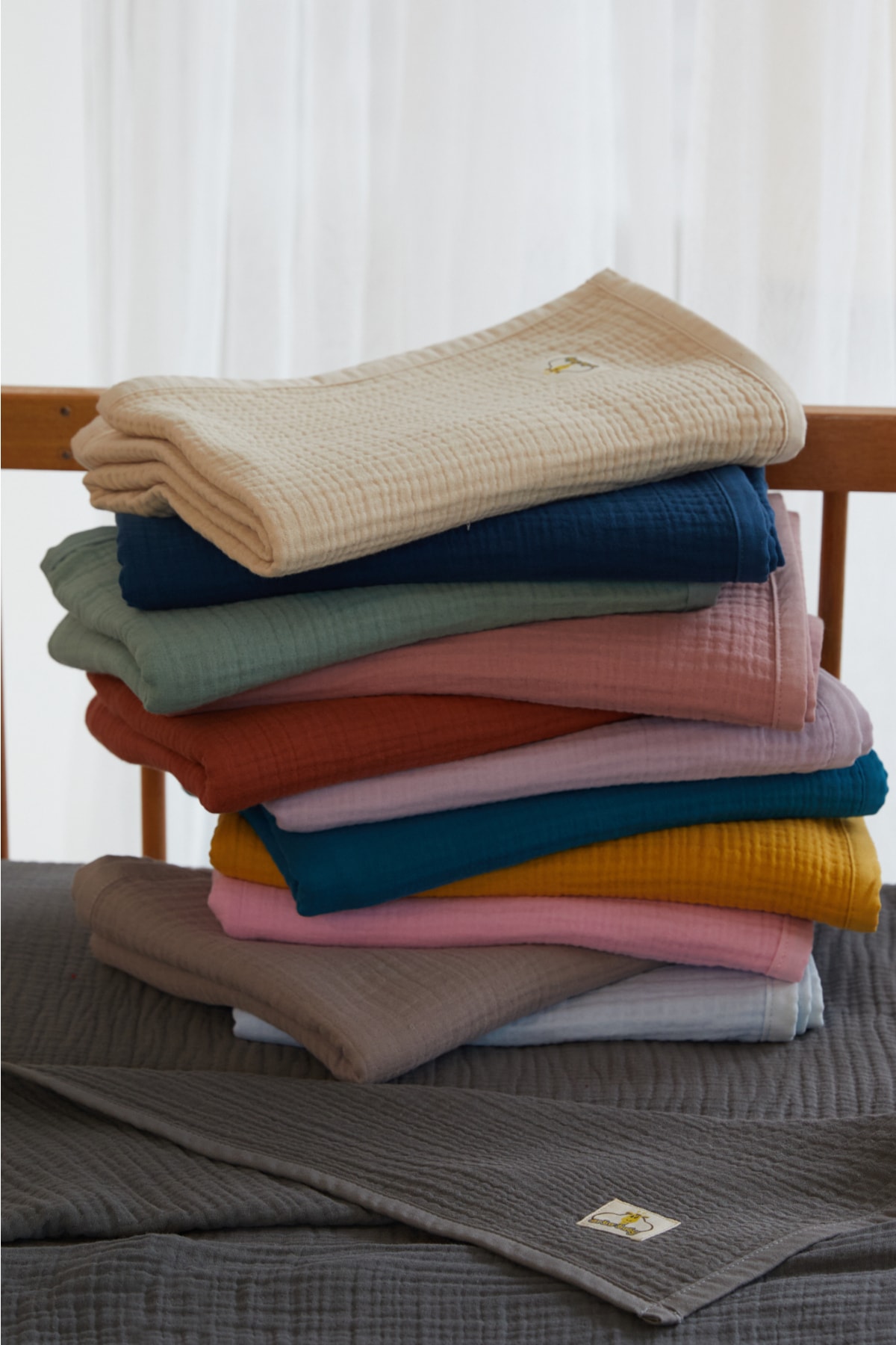%100 Organik Pamuk 4 Katlı Müslin Bebek Battaniyesi - Bebek Mavisi - 90 x 120 cm