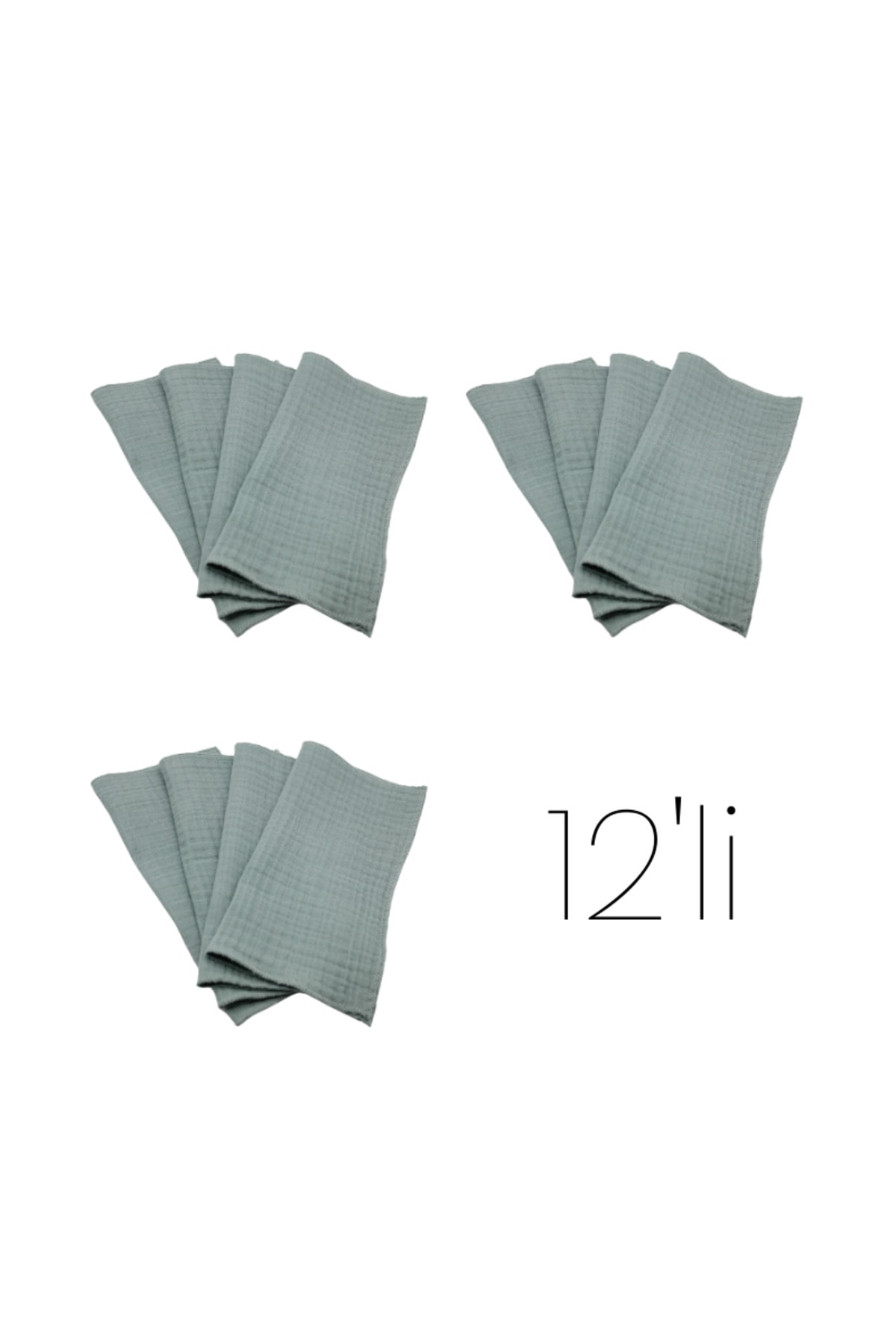 12'li Organik Müslin Bebek Ağız Mendili (20CM*20CM) - su yeşili