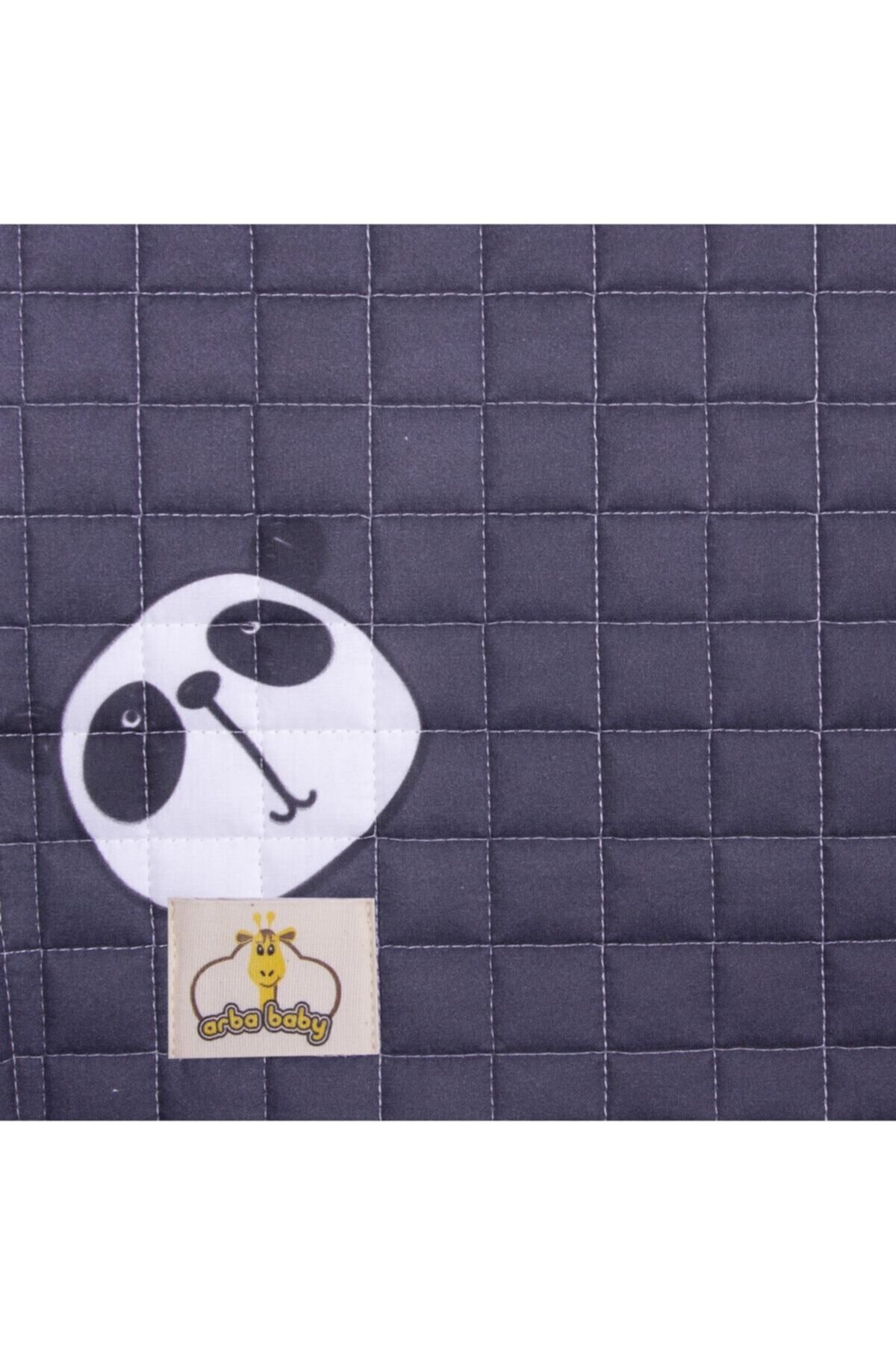 Organik Pamuk Bebek Oyun Matı - Antrasit Renk Panda Temalı