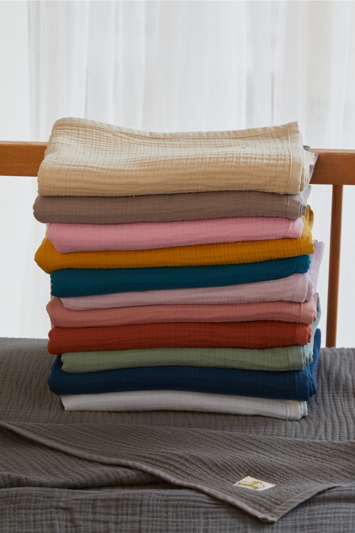 %100 Organik Pamuk 4 Katlı Müslin Bebek Battaniyesi - Bebek Mavisi - 90 x 120 cm