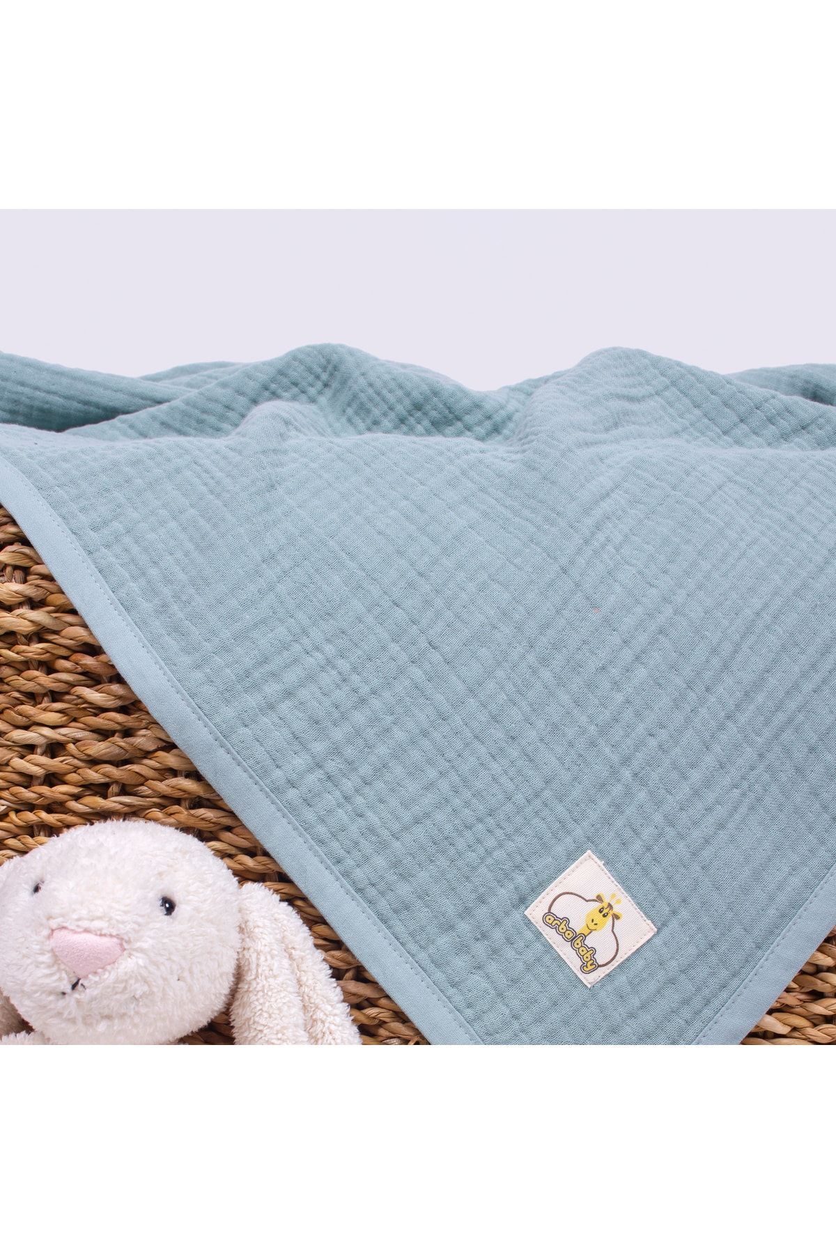 %100 Organik Pamuk 4 Katlı Müslin Bebek Battaniyesi - Bebek Mavisi - 90 x 120 cm - yeşil