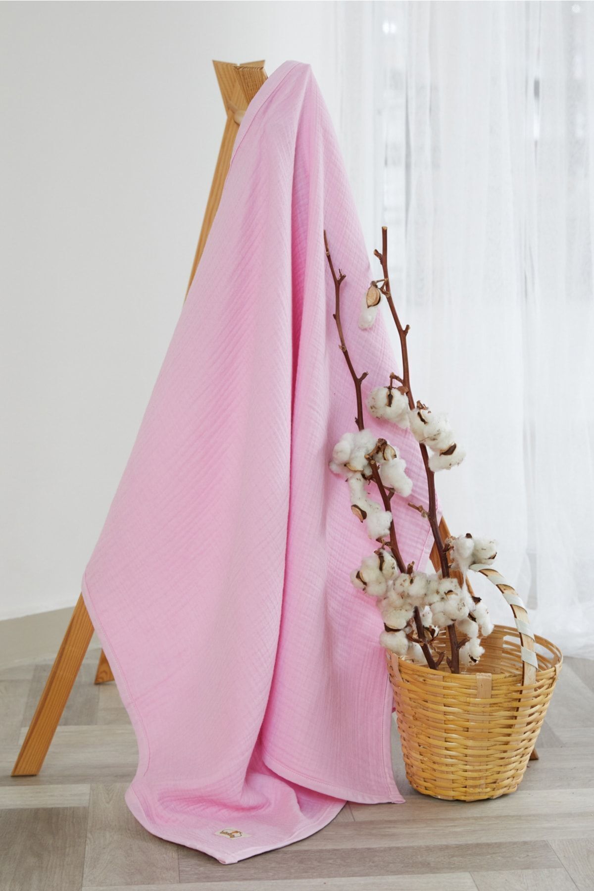 %100 Organik Pamuk 4 Katlı Müslin Bebek Battaniyesi - Bebek Mavisi - 90 x 120 cm - şeker pembe