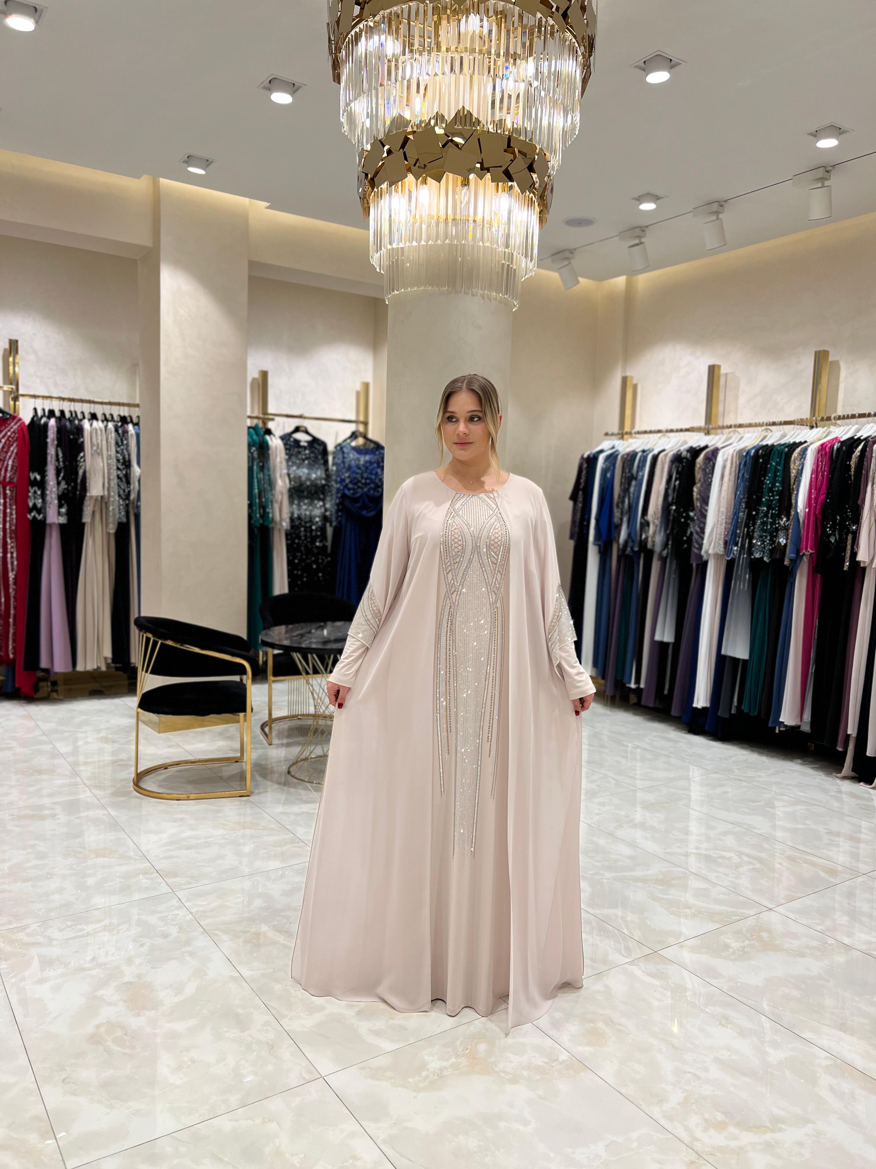 TAŞLI BÜYÜK BEDEN ABİYE KAFTAN