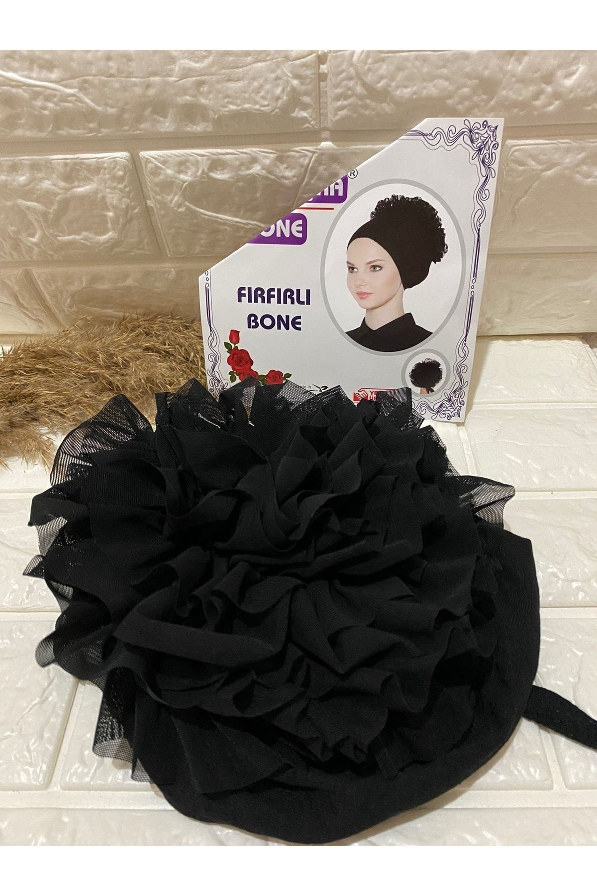 Kadın Siyah Penye Fırfırlı Kaymayan Bone - Tesettür Bone - Fırfırlı Topuz Bonesi