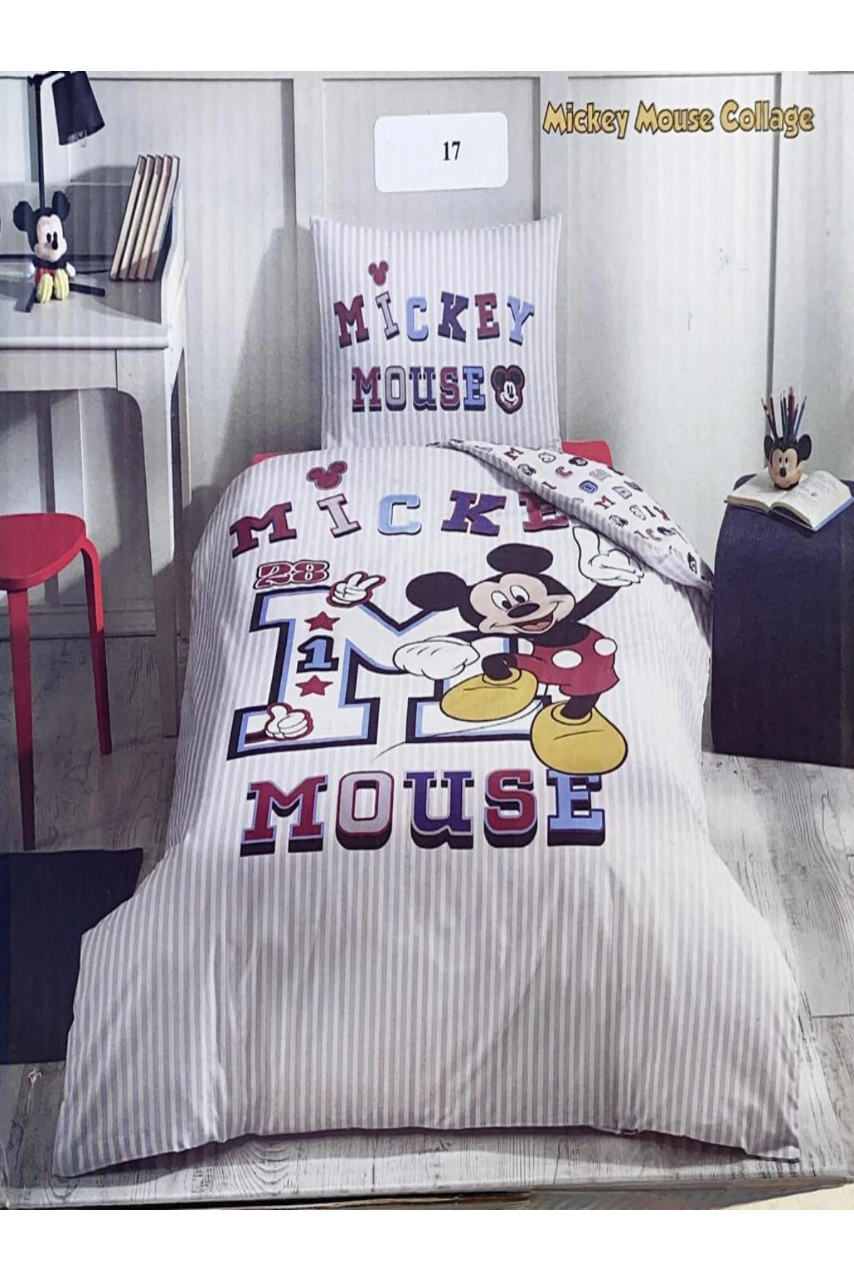 Disney Mickey Mouse Collage Tek Kişilik Fitted Çarşaflı Çocuk Nevresim Takımı