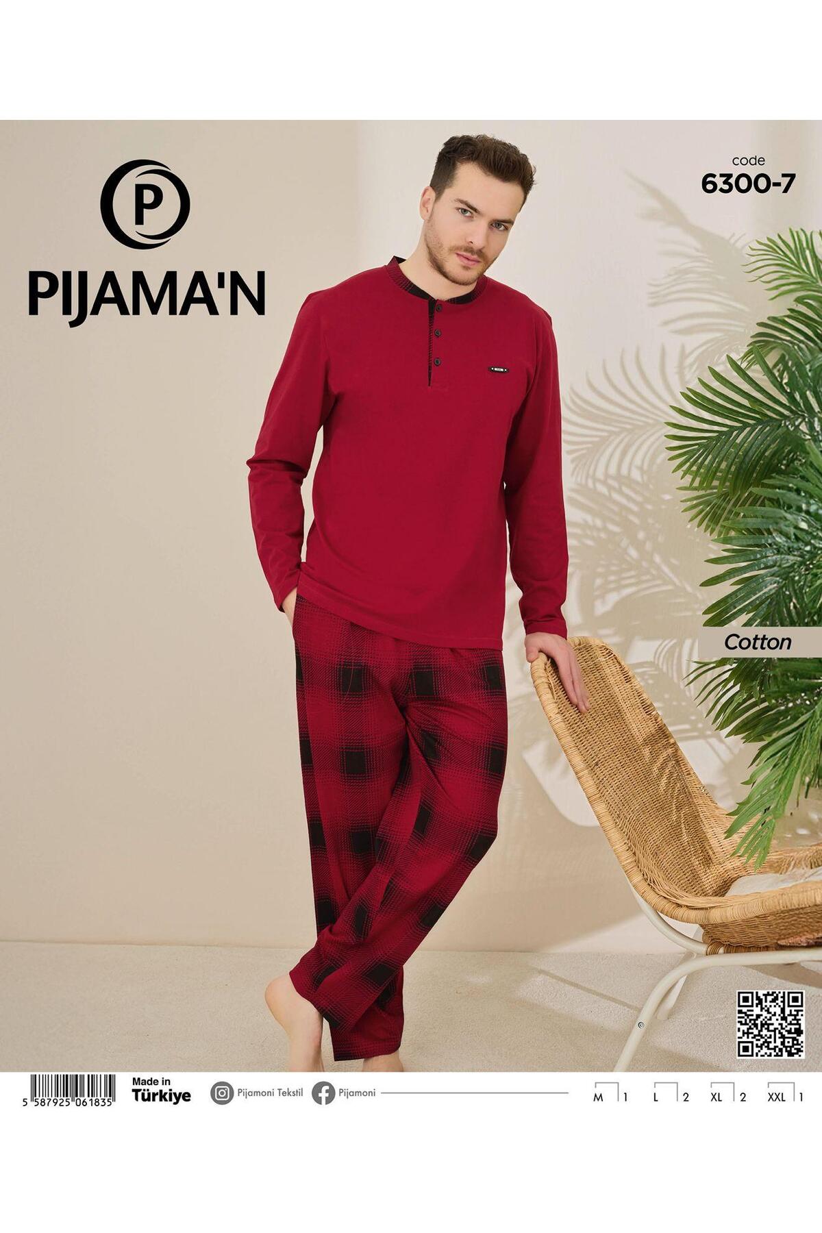 Erkek Pamuklu Düğme Yaka Uzun Kol Ince Pijama Takımı 100/7 - 1 Adet