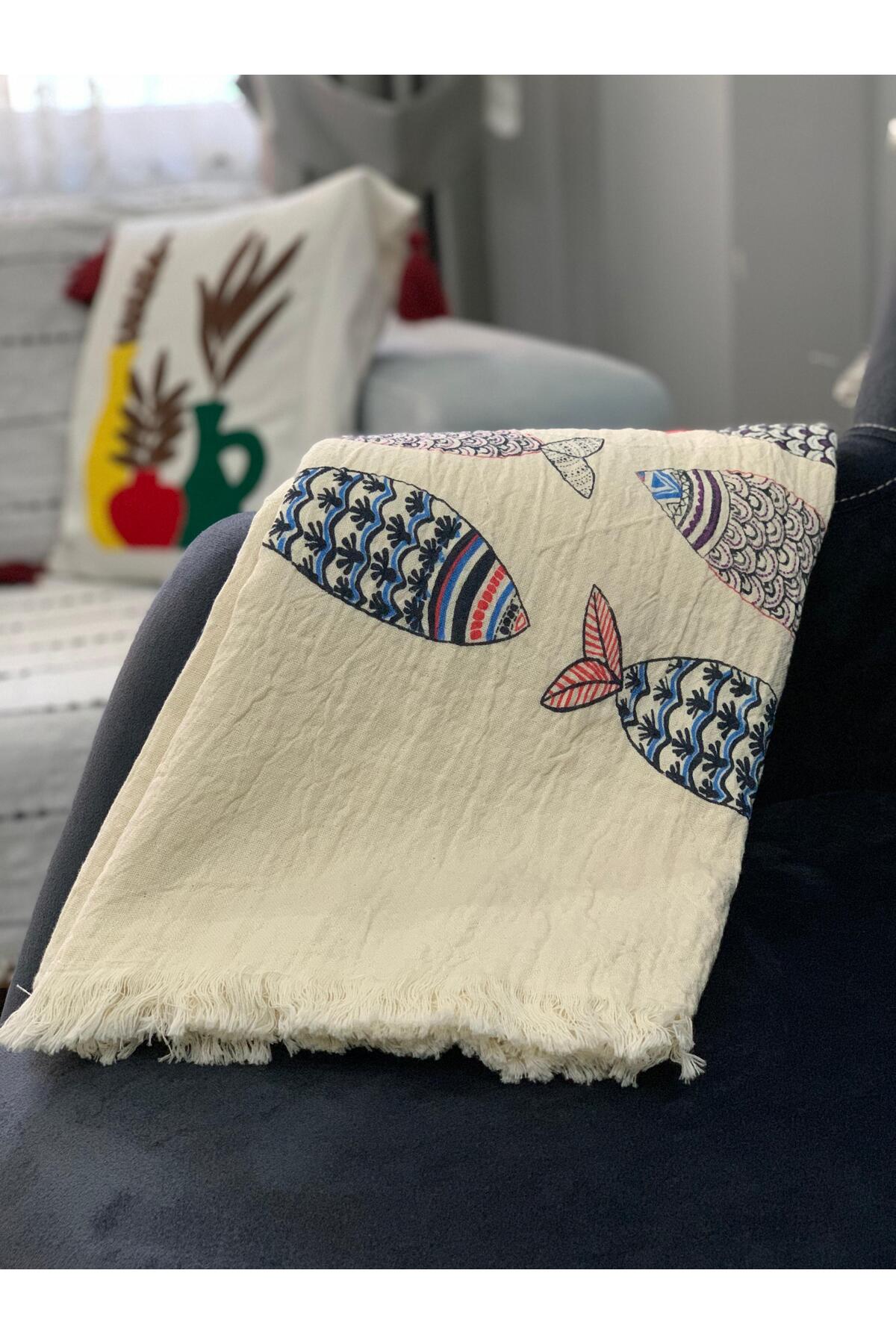 Müslin Kumaş El Baskılı Pamuk 100x180 Peştemal