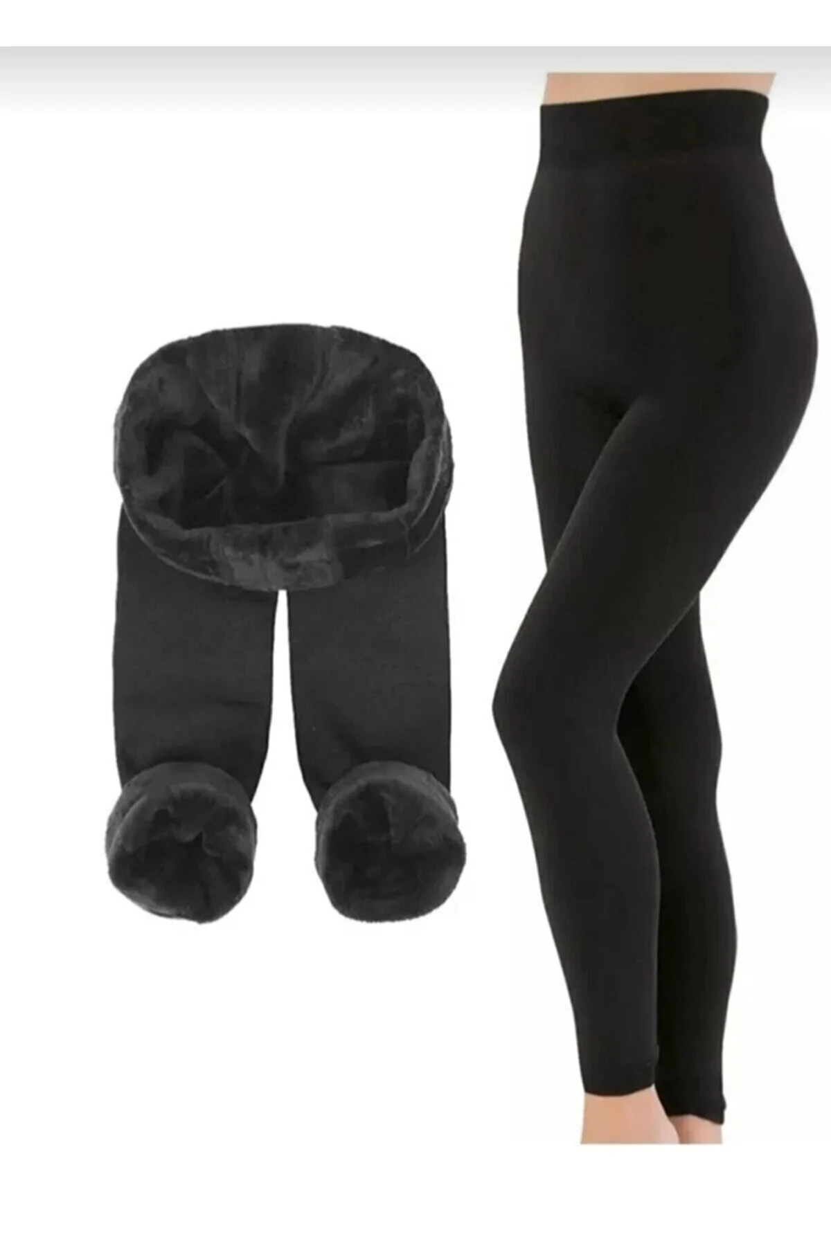 Lorasa Tayt Içi Peluşlu Siyah Likralı Yüksel Bel Kışlık Termal