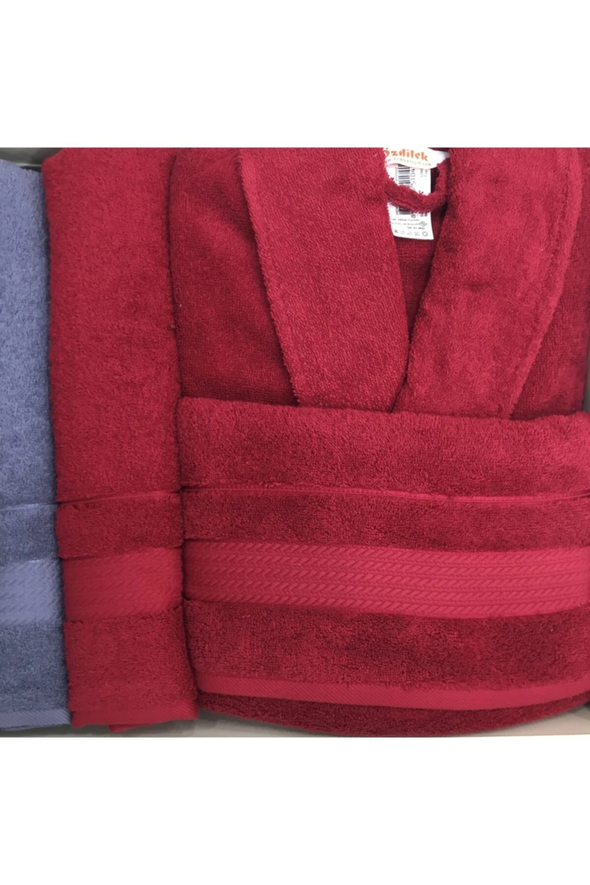 Bordo ve Koyu Gri Trendy Pamuklu Bornoz Aile Seti