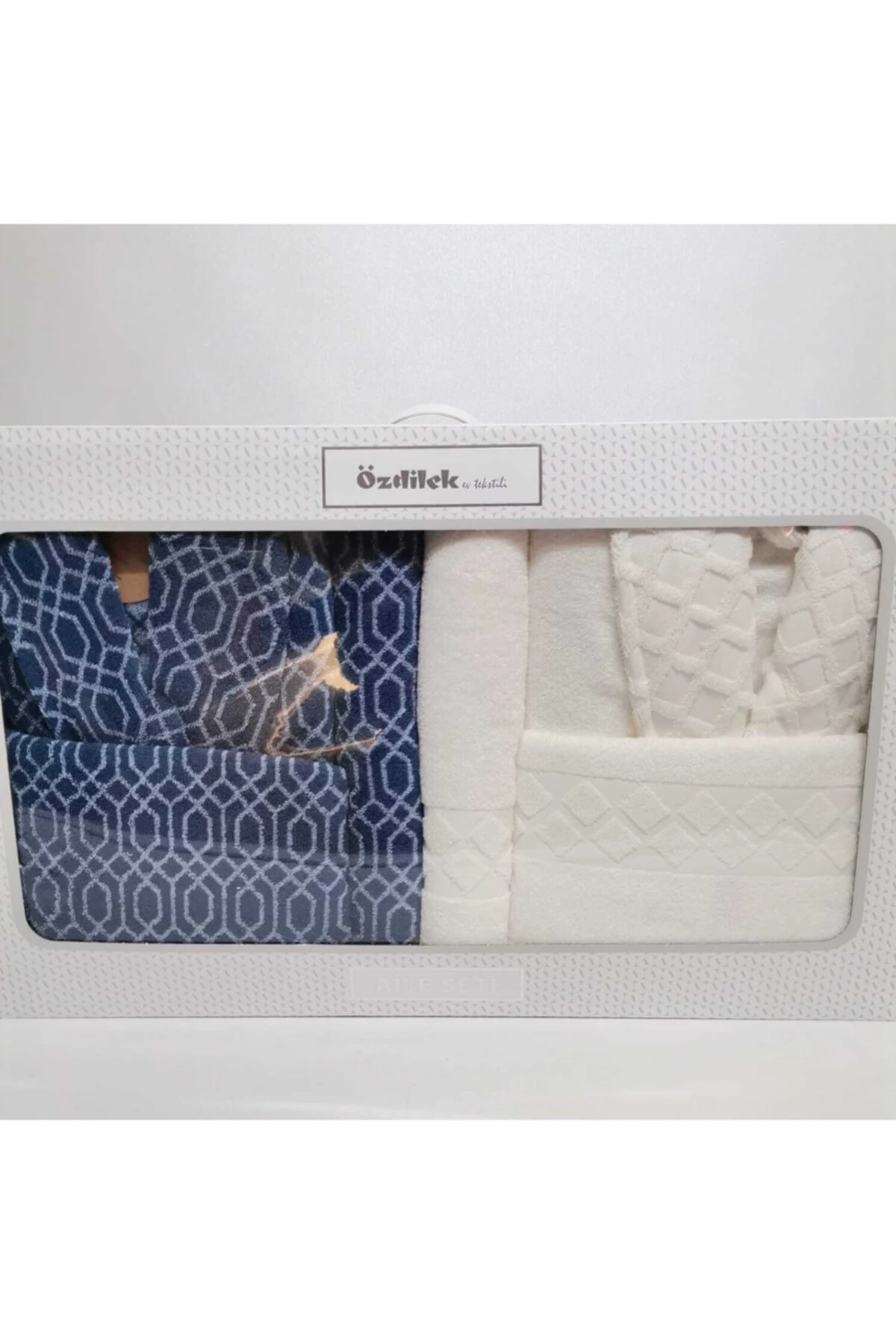 Diamond Aile Bornoz Seti Krem / Lacivert