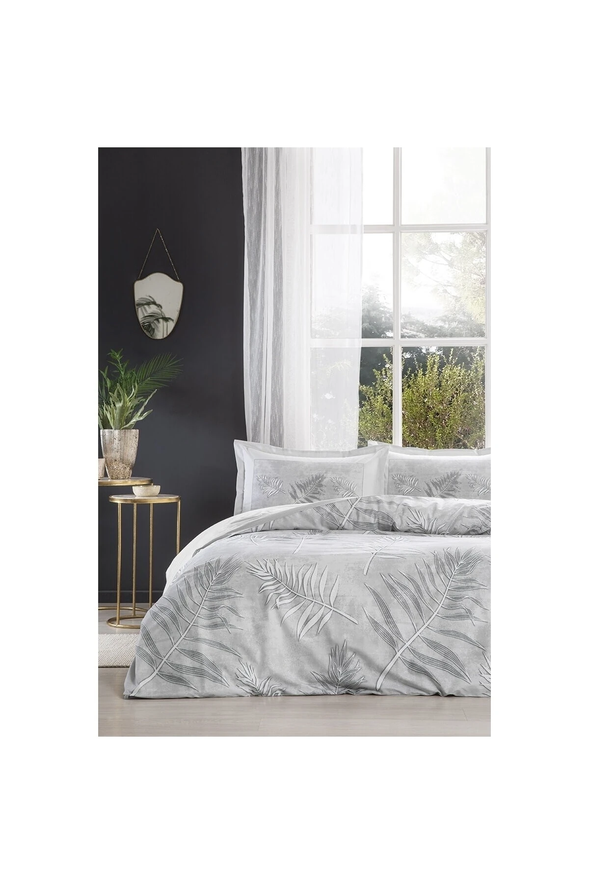 Frunze Gri Çift Kişilik Nevresim Takımı