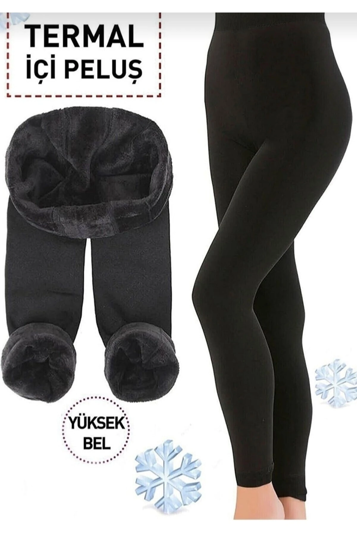 Lorasa Tayt Içi Peluşlu Siyah Likralı Yüksel Bel Kışlık Termal