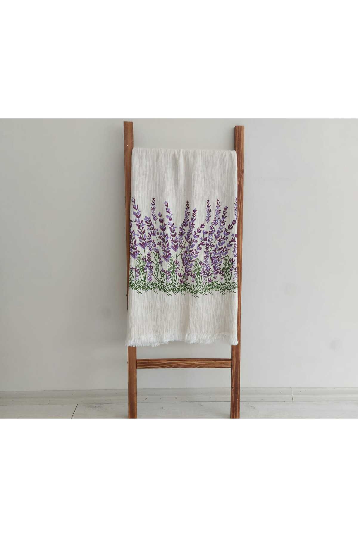 Lavanta Çiçekli Müslin Peştemal