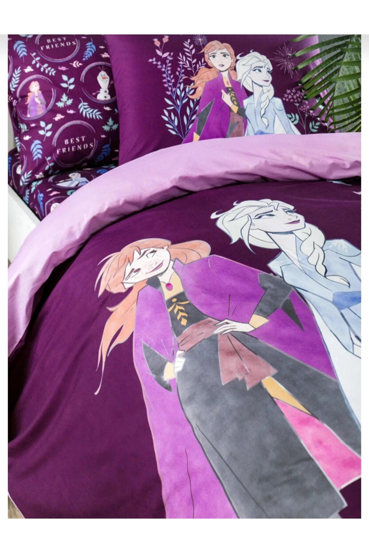 Frozen Natural Fitted (Lastikli Çarşaf) Tek Kişilik Disney Lisanslı Nevresim Takımı Lila