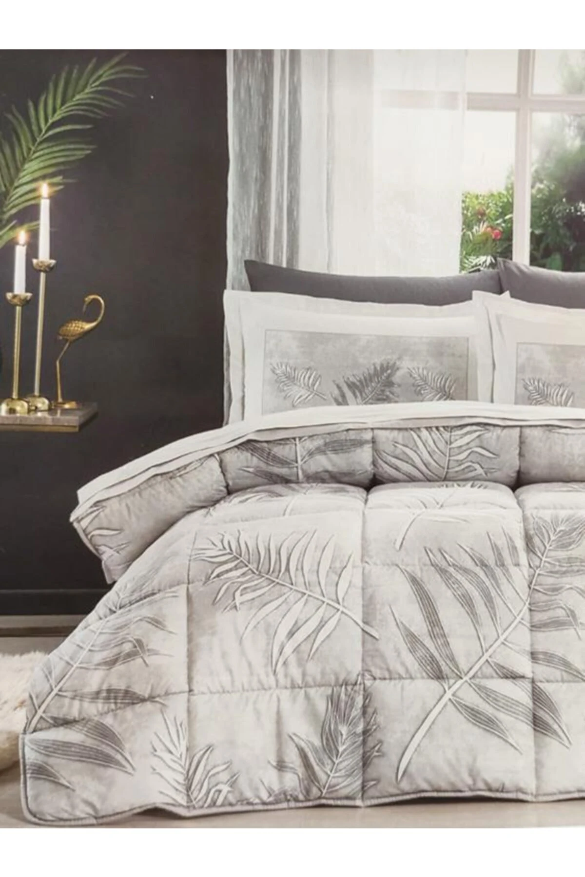 Ranforce Çift Kişilik Uyku Seti Frunze Gri