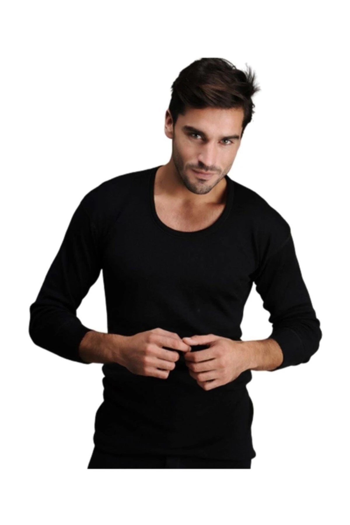 Hasyün Uzun Kol Fanila Içlik Siyah Yün Dogal Termal Sıcak Tutar