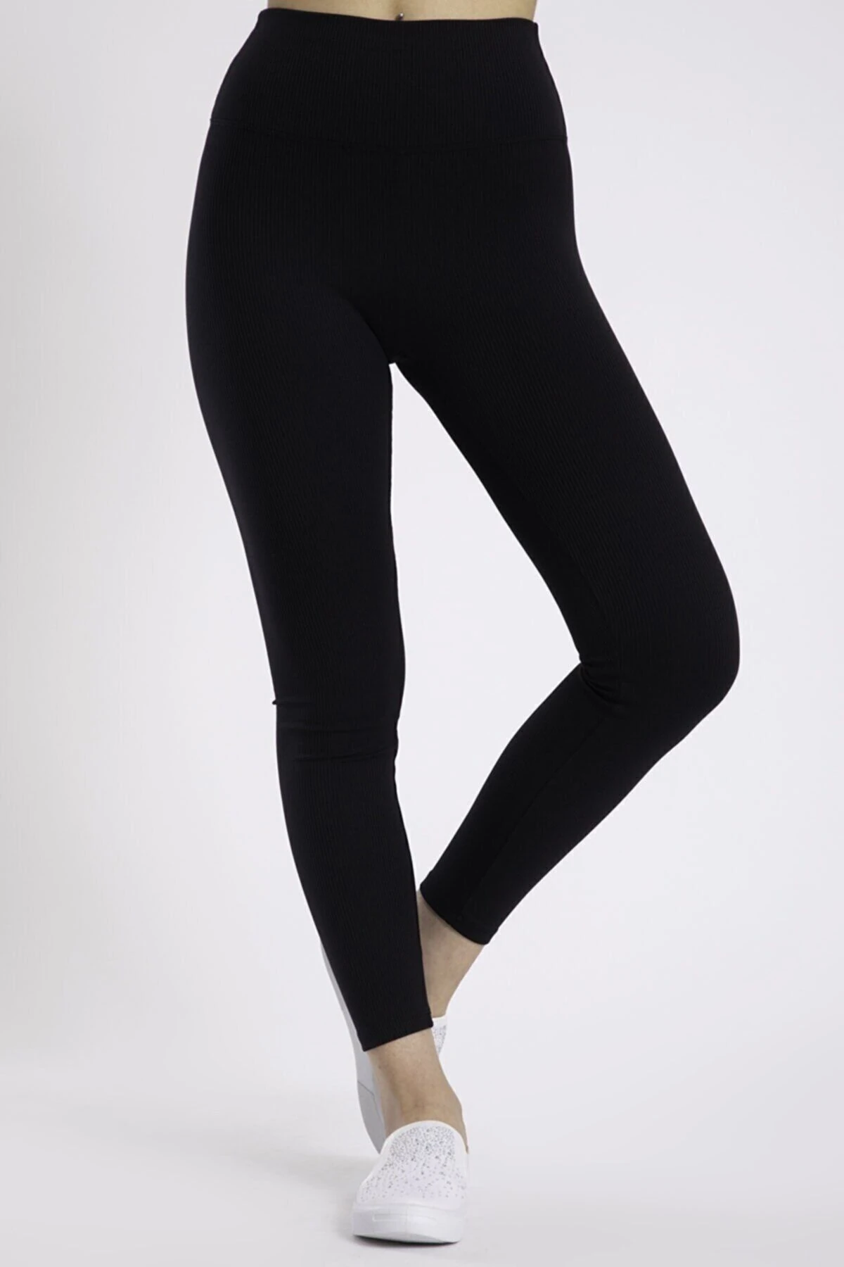 Siyah Büyük Beden Fitilli Toparlayıcı Tayt