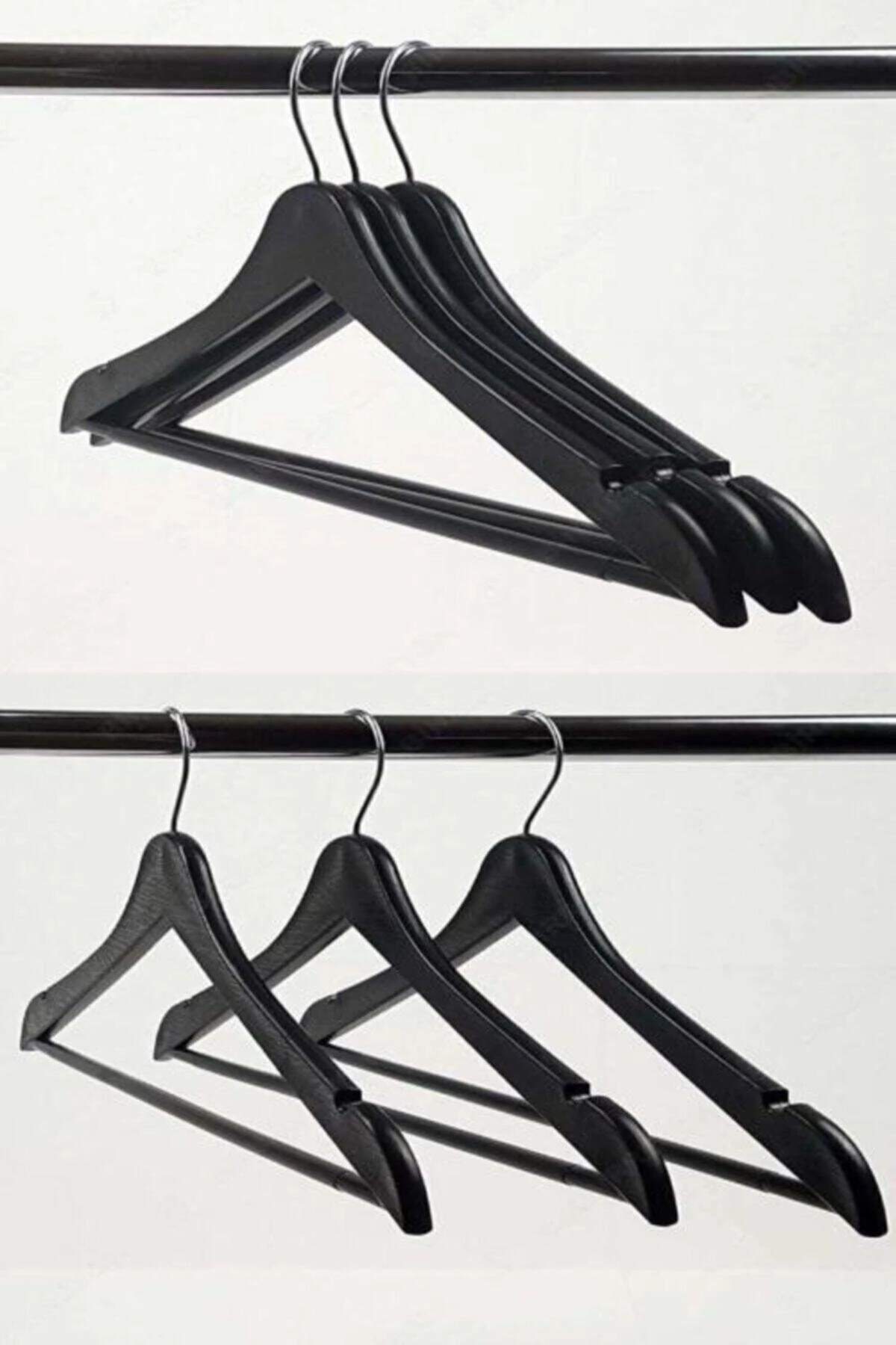 Siyah Ahşap Görünümlü Siyah 3'lü Plastik Askı