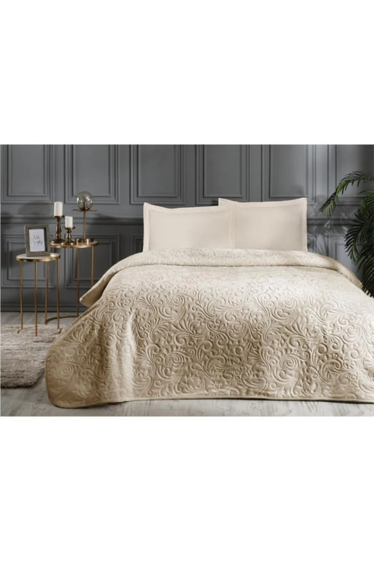 Trendy Çift Kişilik Battaniye Bej Çantalı