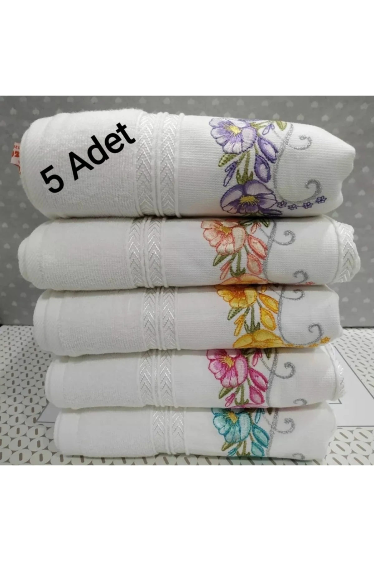 ( 5 Adet ) 50x90 Cm Nakışlı Çeyizlik El Yüz Havlusu Beyaz
