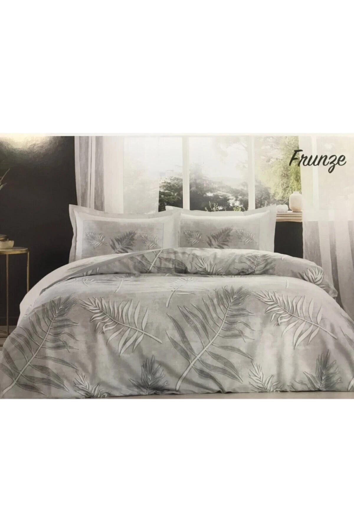 Frunze Nevresim Takımı Çift Kişilik Gri