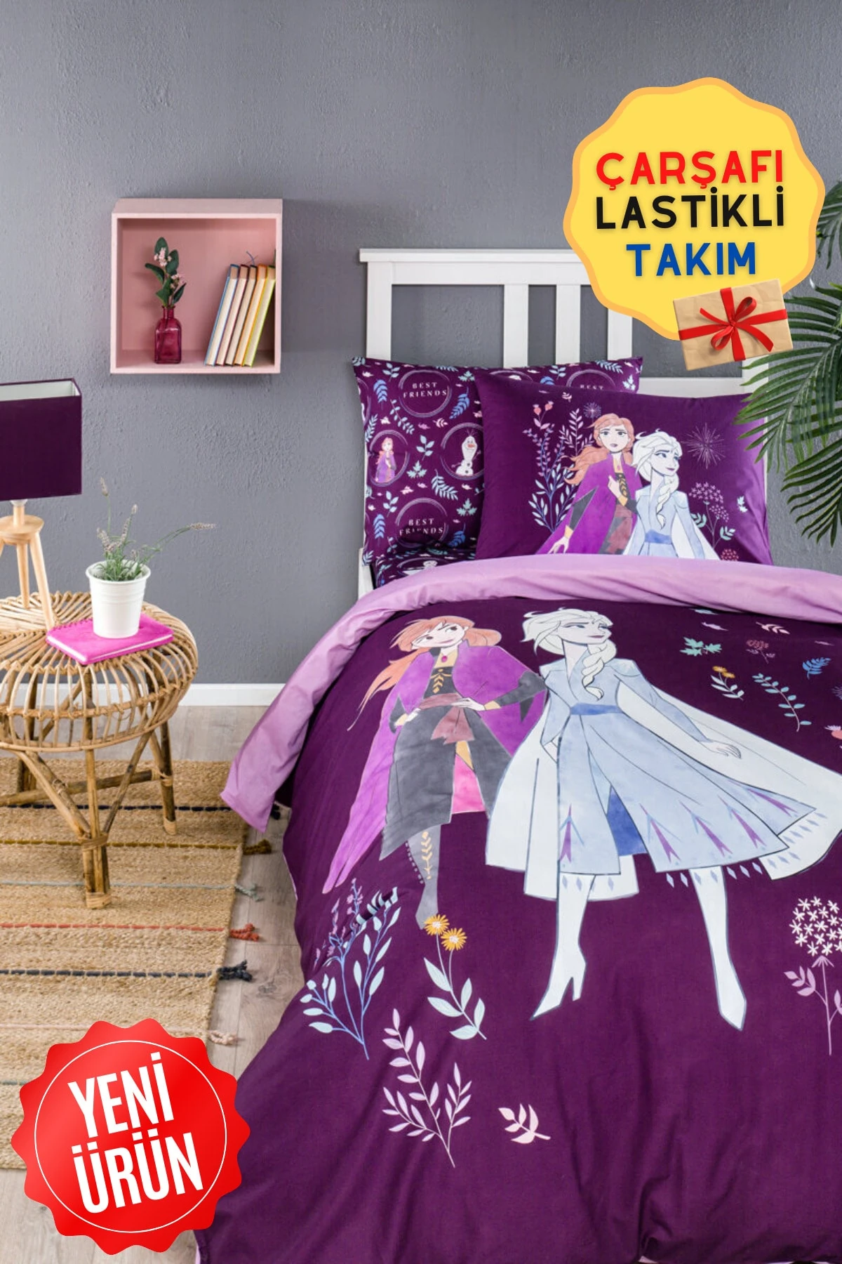 Frozen Natural Tek Kişilik Disney Lisanslı Lastikli Fitted Çarşaf Çocuk Nevresim Takımı