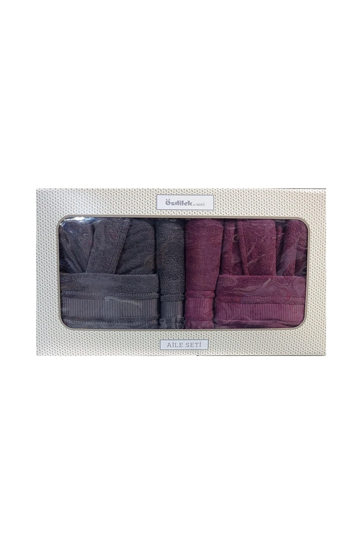 Pamuklu Colourist Antrasit Pembe Aile Bornoz Seti