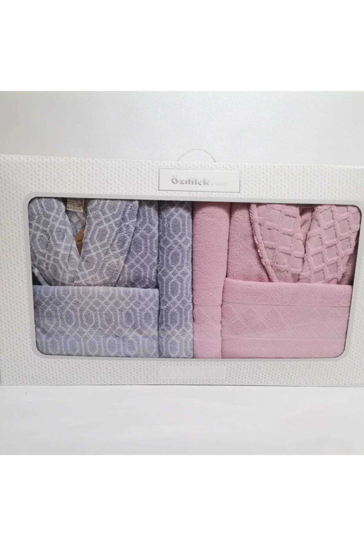 Diamond Aile Bornoz Seti Krem / Lacivert