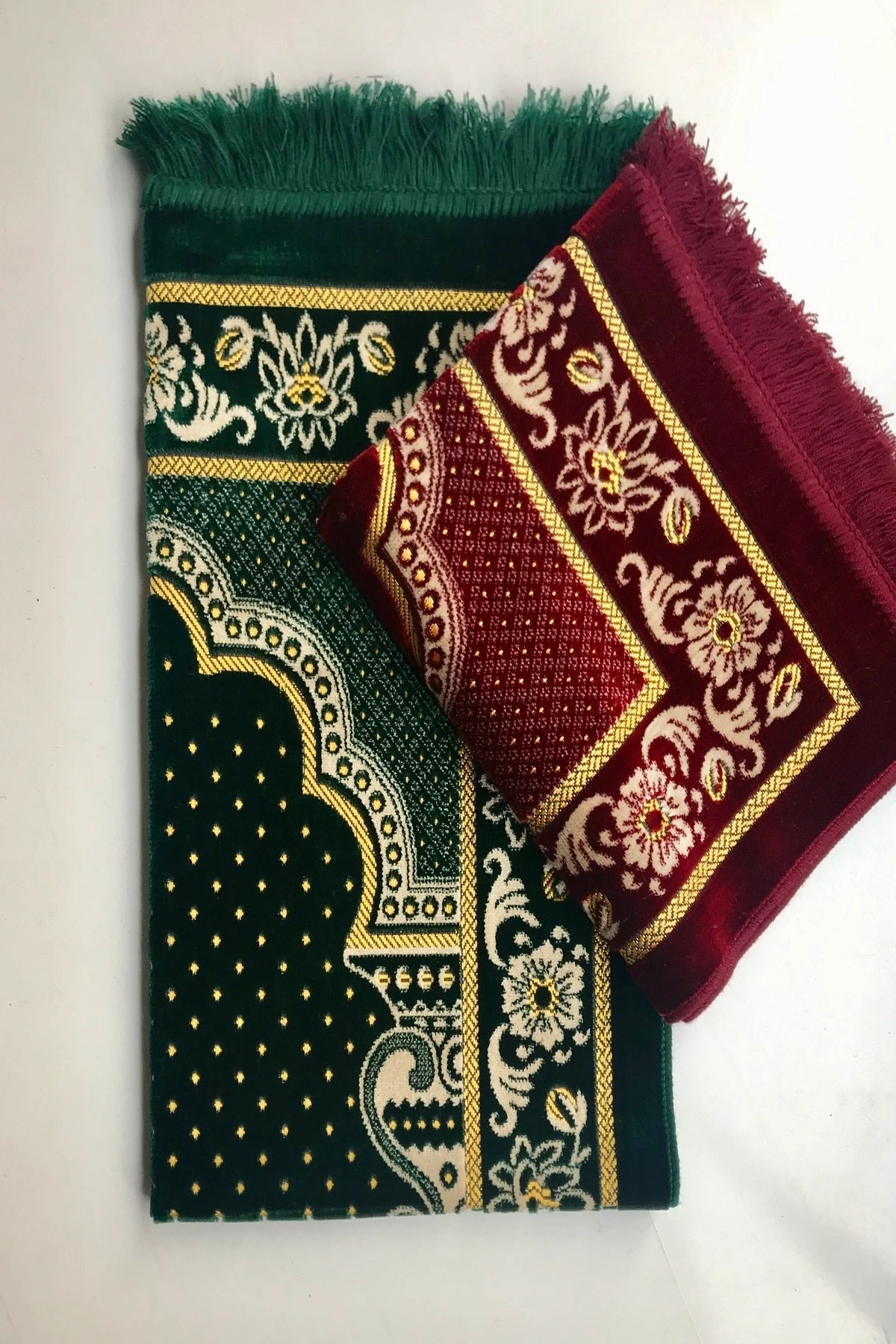 Düğün,nişan Bohçaları Için Lüks Dodya Kadife Seccade(Bordo,yeşil),tesbih,takke