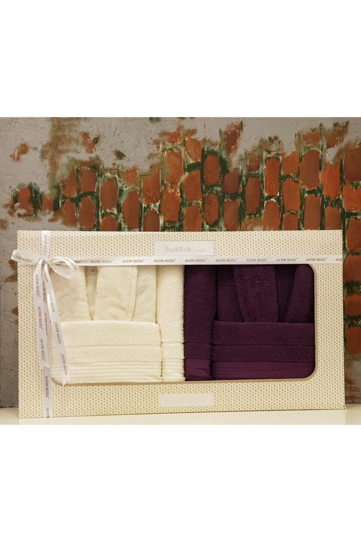 Trendy Aile Bornoz Seti-k.lila Krem