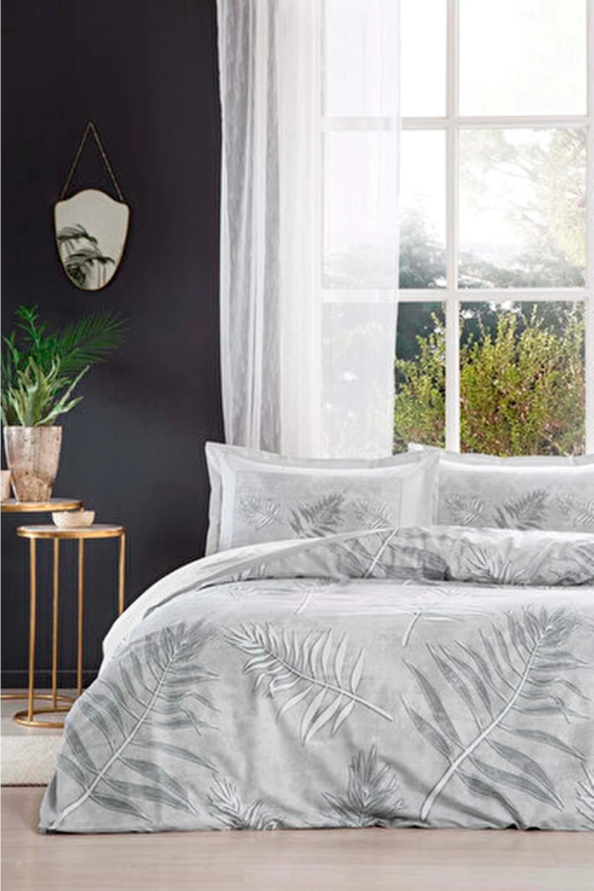 Nevresim Takımı Ranforce Çift Kişilik Gri Frunze