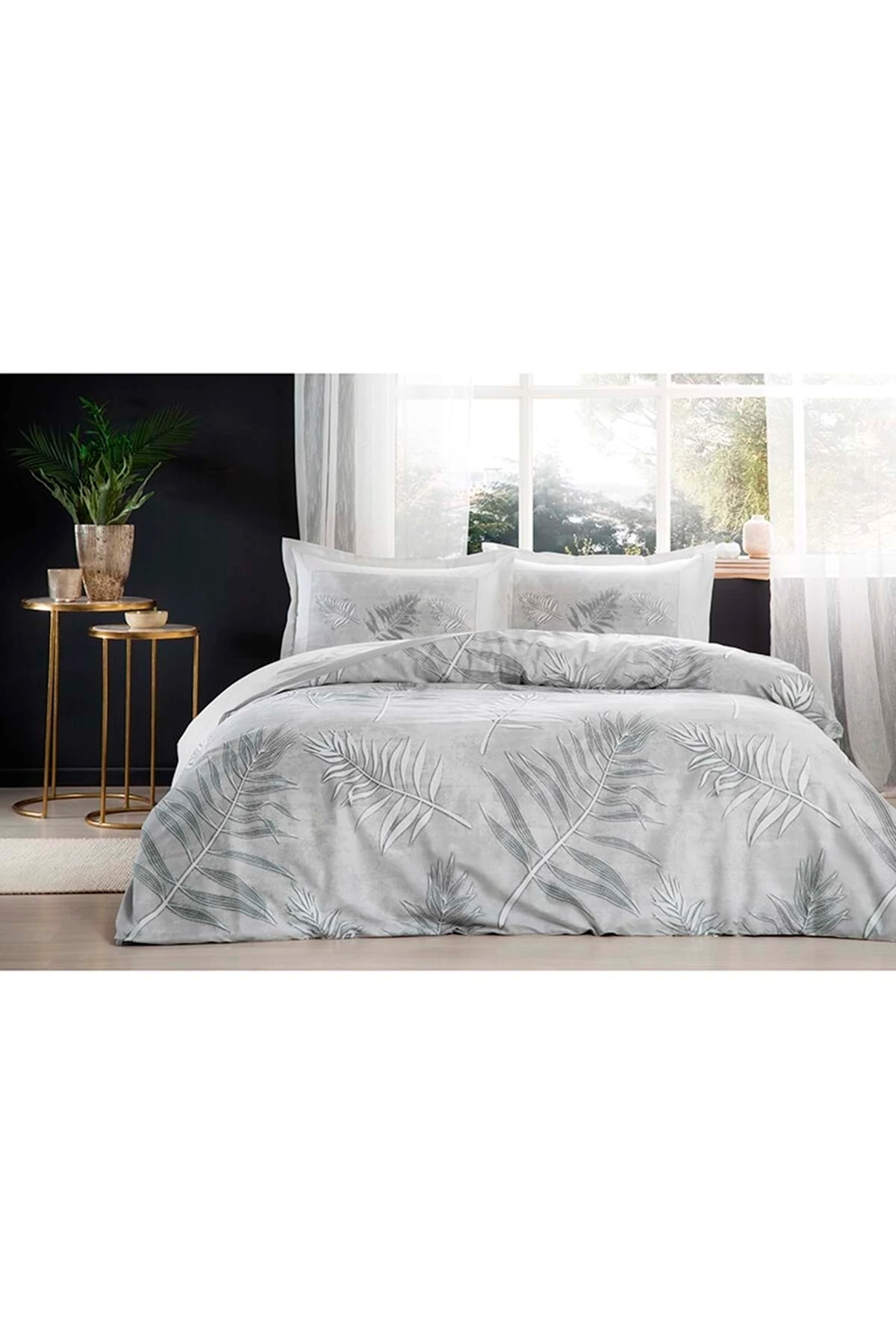 Nevresim Takımı Ranforce Çift Kişilik Gri Frunze